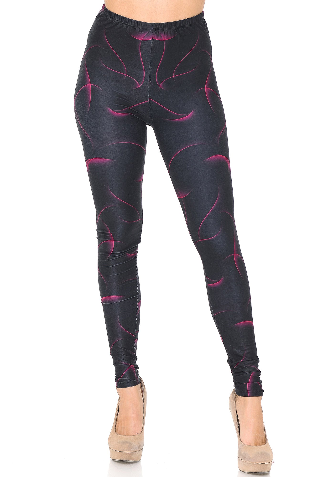 Creamy Soft Fuchsia Mist Leggings - USA Fashion (One Size Regular,Black)