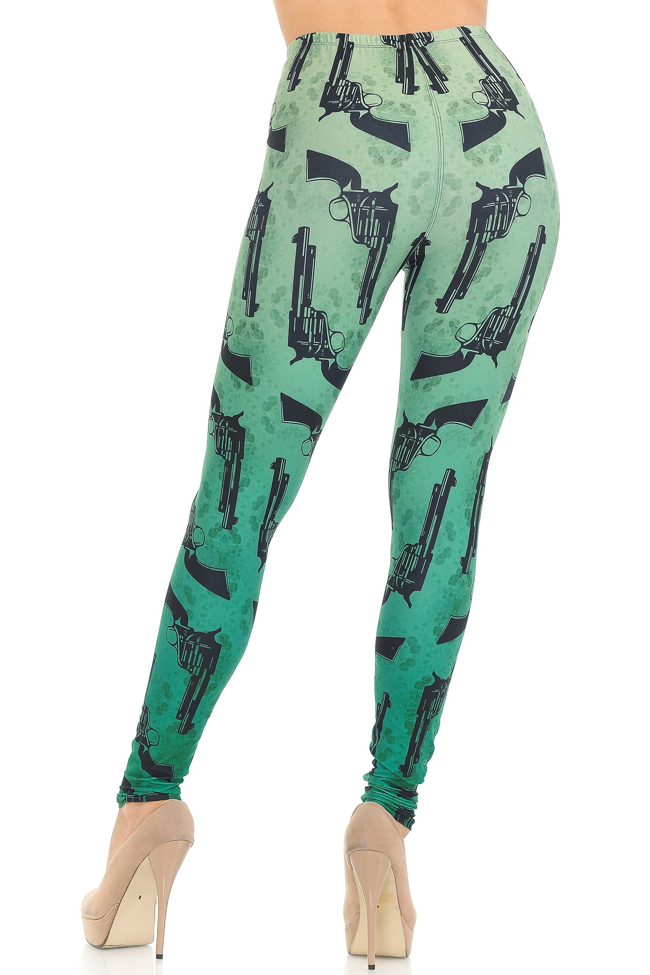 Creamy Soft Ombre Green Guns Leggings | USA Fashion (One Size Regular,Green)