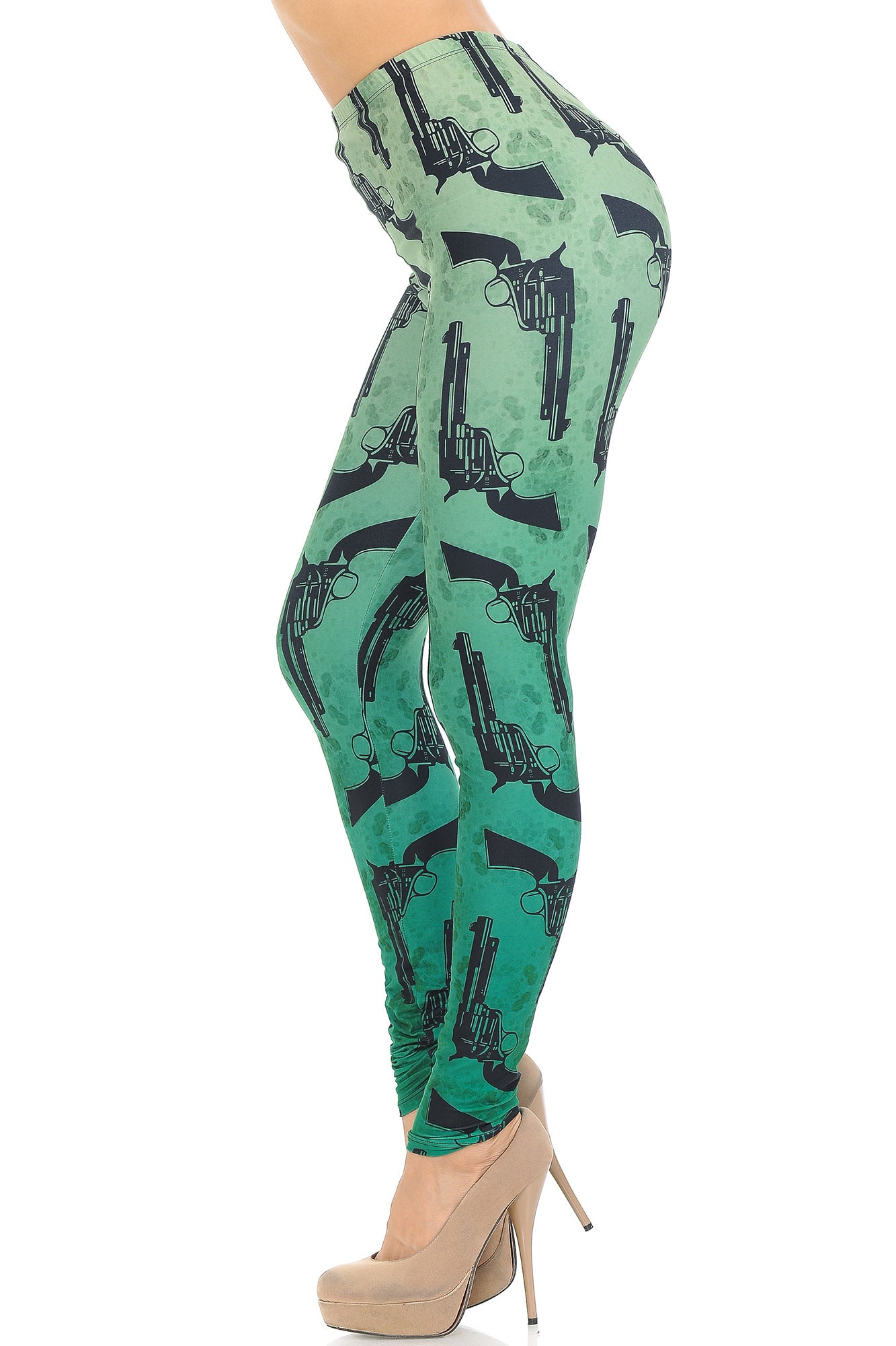 Creamy Soft Ombre Green Guns Leggings | USA Fashion (One Size Regular,Green)