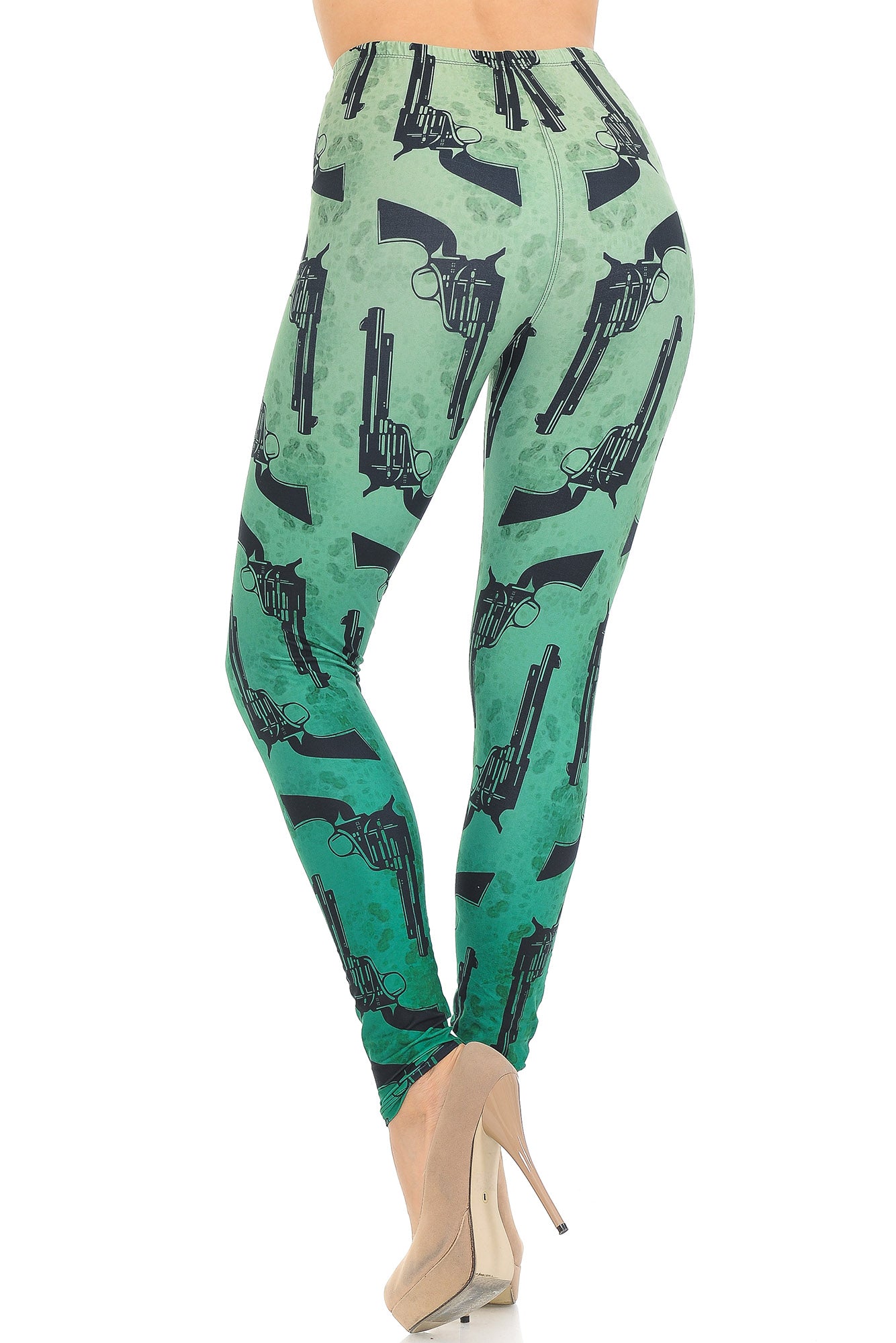 Creamy Soft Ombre Green Guns Leggings | USA Fashion (One Size Regular,Green)