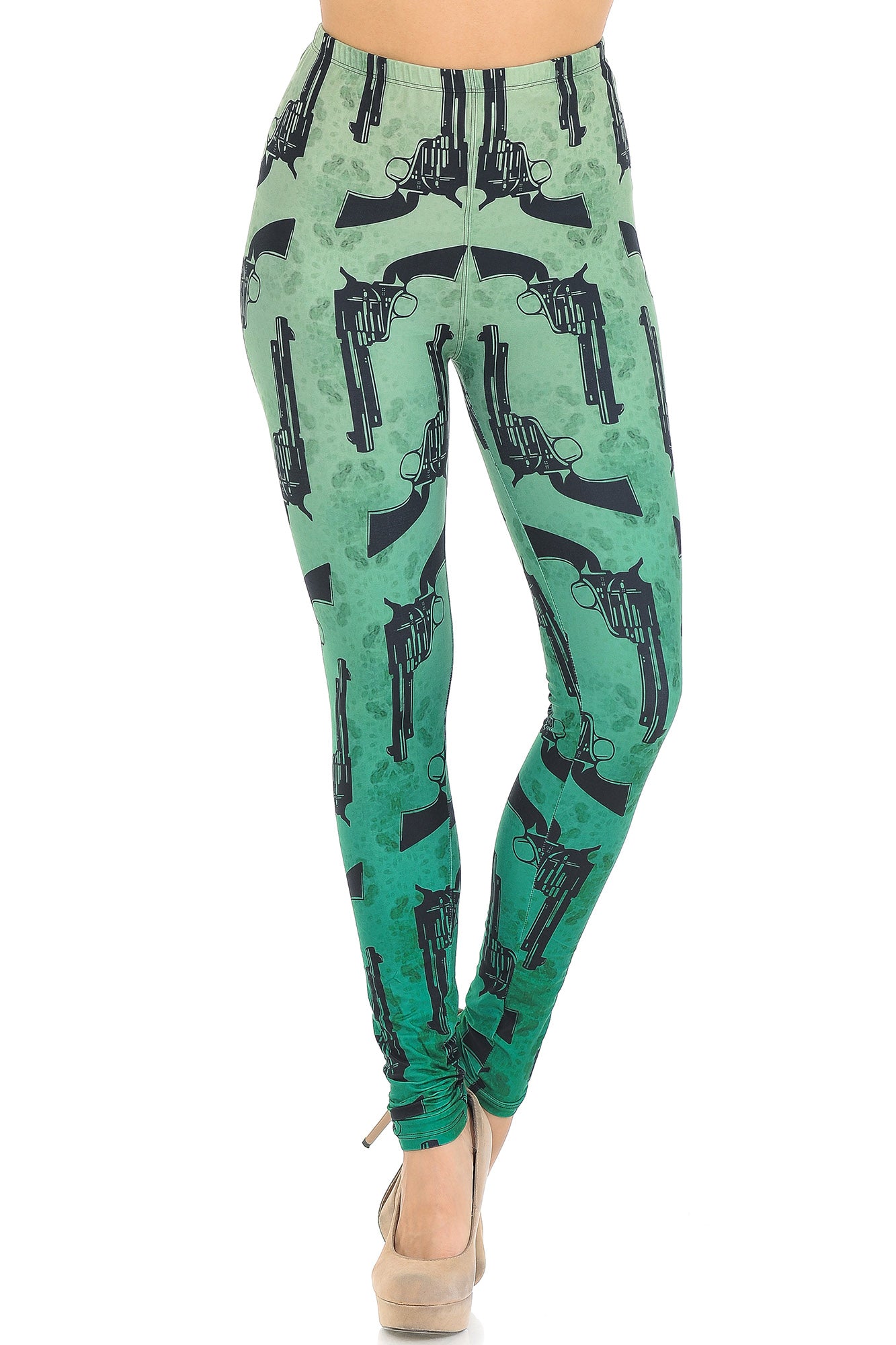 Creamy Soft Ombre Green Guns Leggings | USA Fashion (One Size Regular,Green)