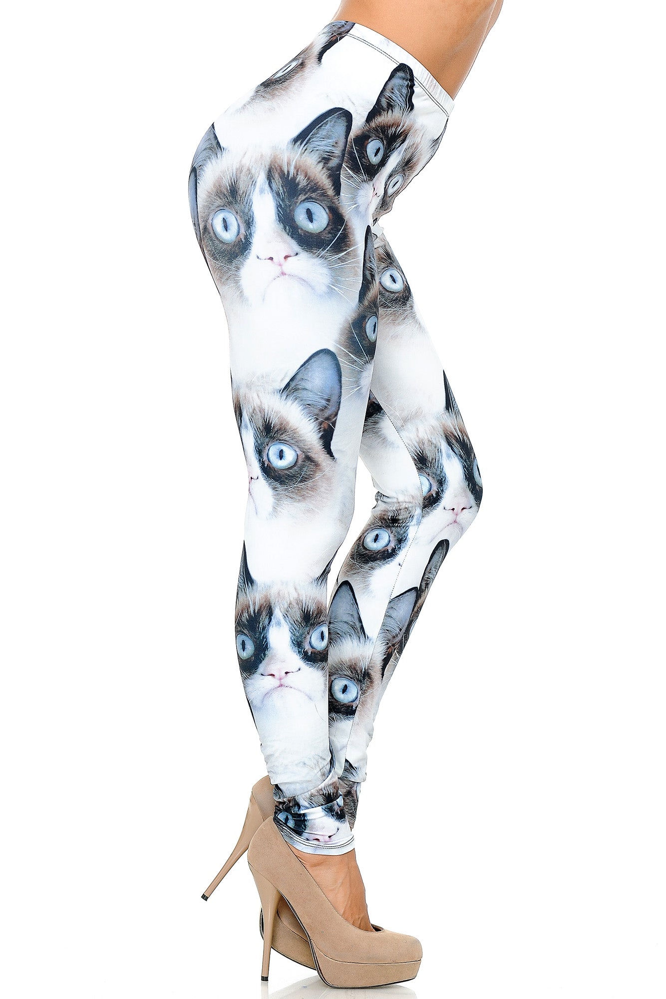 Creamy Soft Grumpy Cat Leggings - USA Fashion (One Size Regular,White)