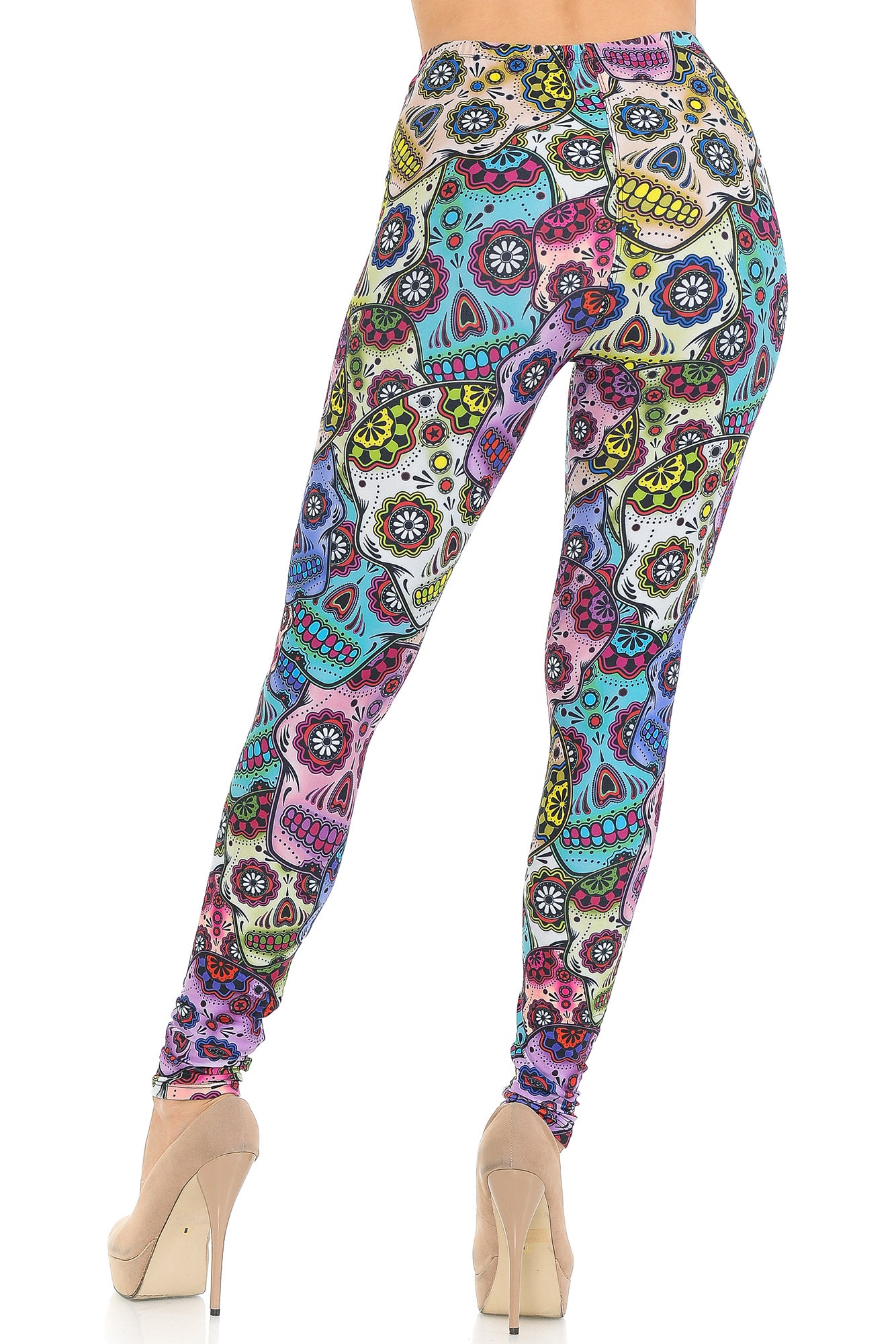 Creamy Soft Sugar Skull Leggings - USA Fashion (One Size Regular,Multi Color Bold)