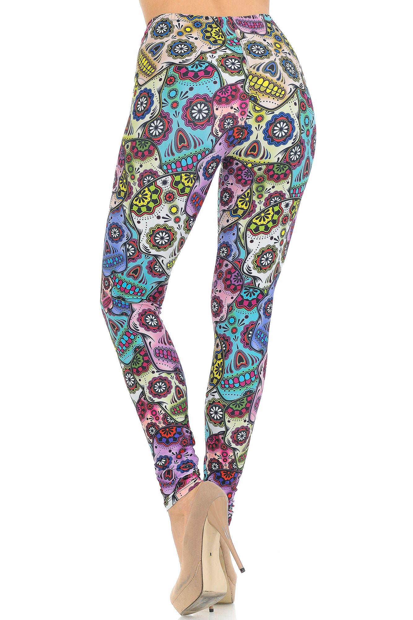 Creamy Soft Sugar Skull Leggings - USA Fashion (One Size Regular,Multi Color Bold)