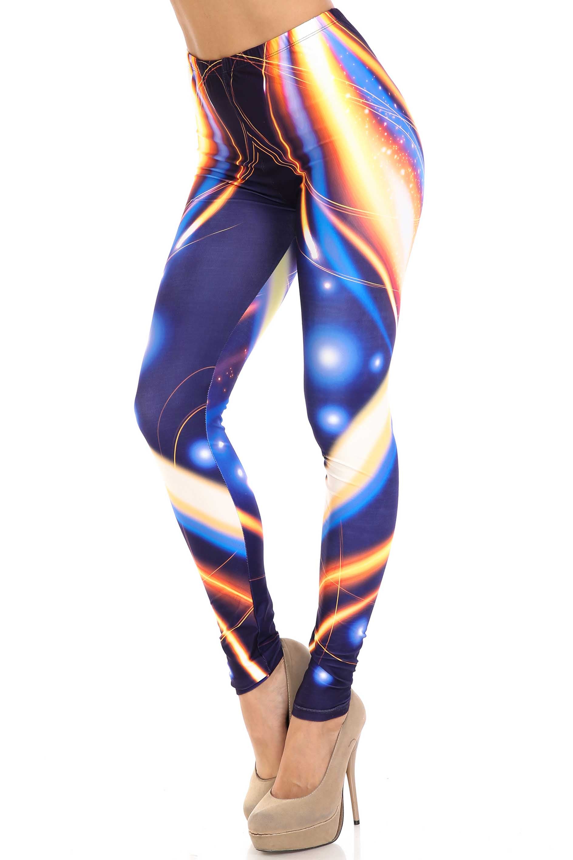 Creamy Soft Psychedelic Contour Leggings - By USA Fashion (One Size Regular,Multi Color Bold)