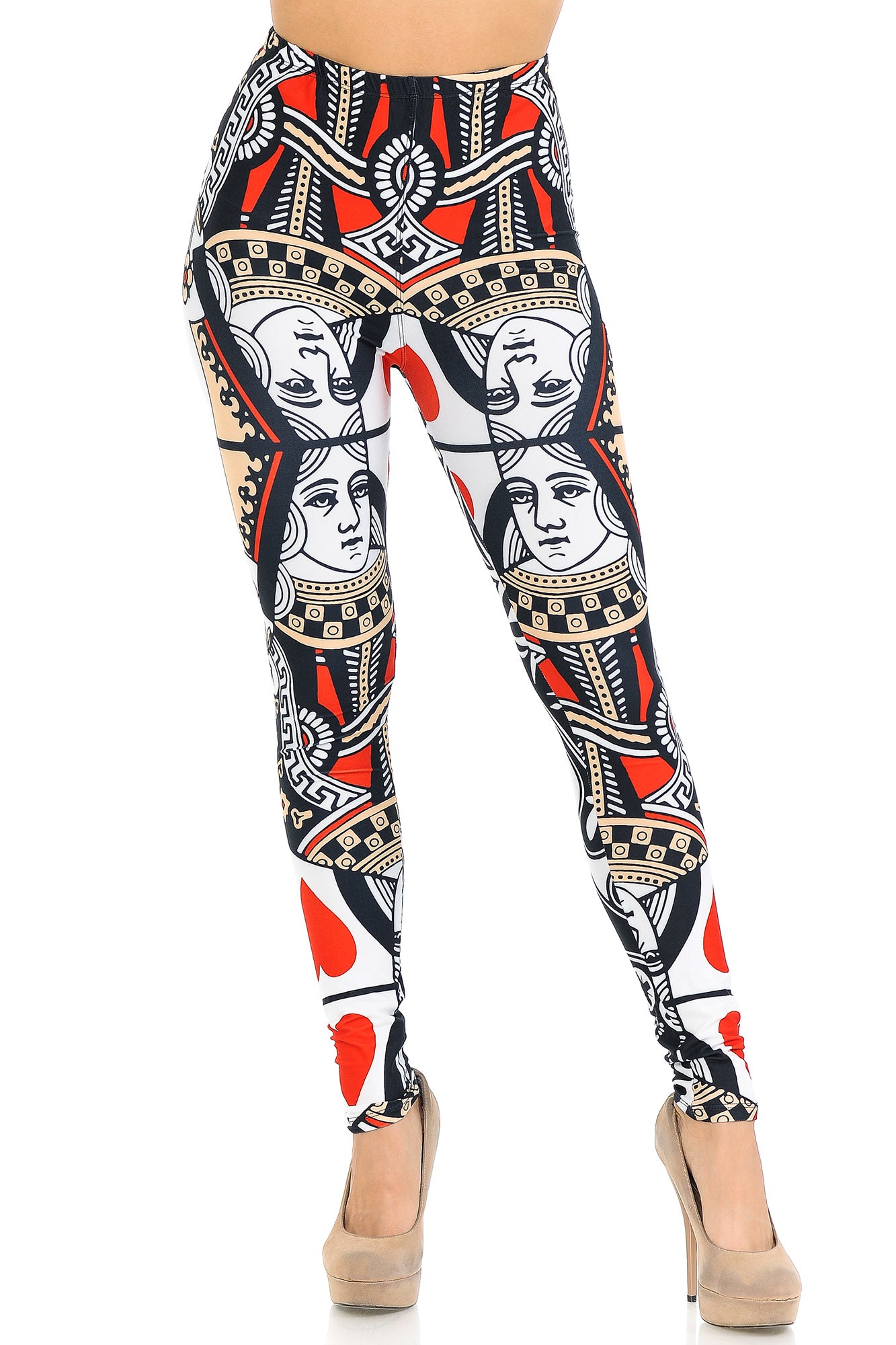 Creamy Soft Queen of Hearts Leggings - USA Fashion (One Size Regular,Multi Color Bold)