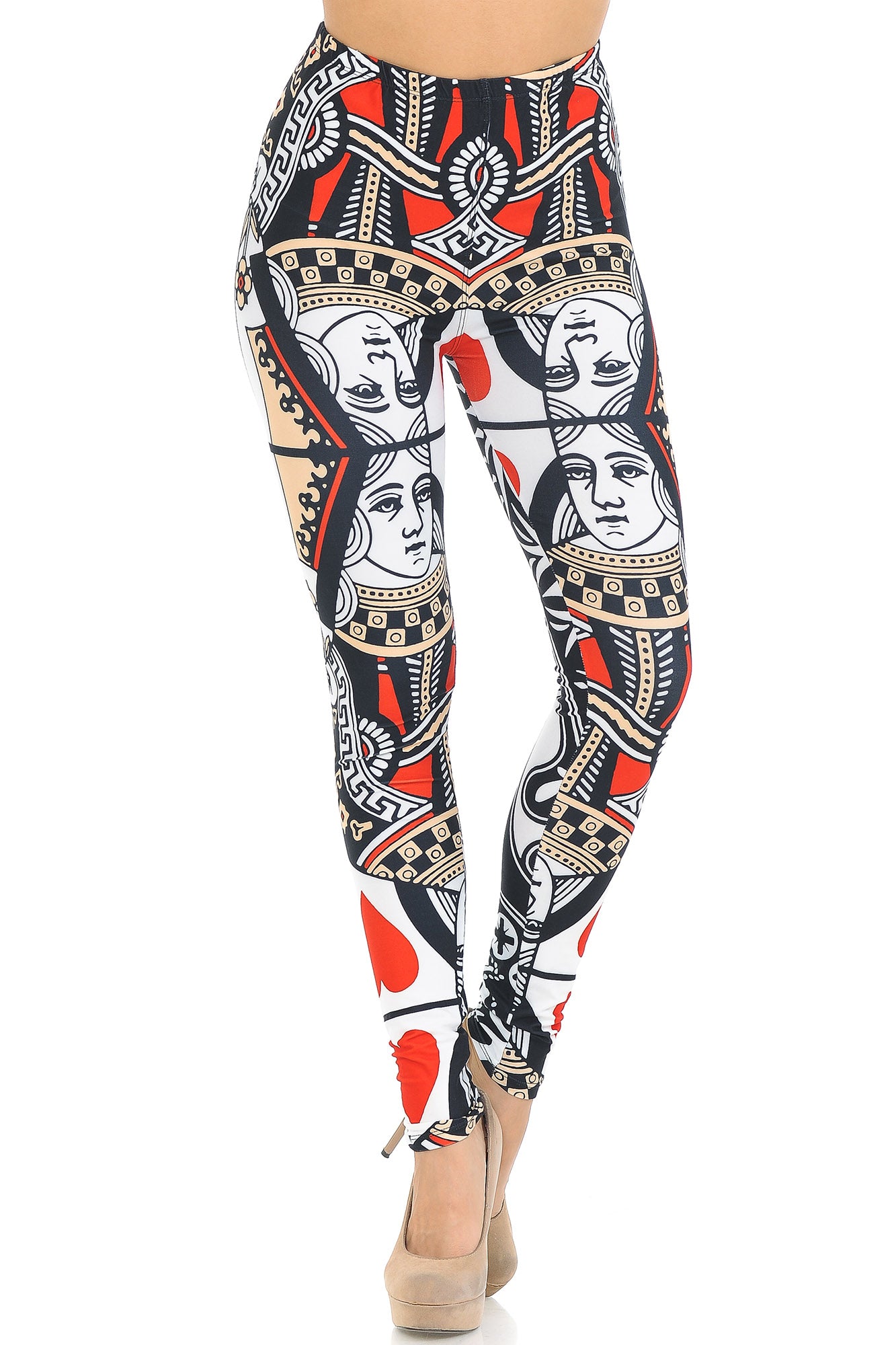 Creamy Soft Queen of Hearts Leggings - USA Fashion (One Size Regular,Multi Color Bold)