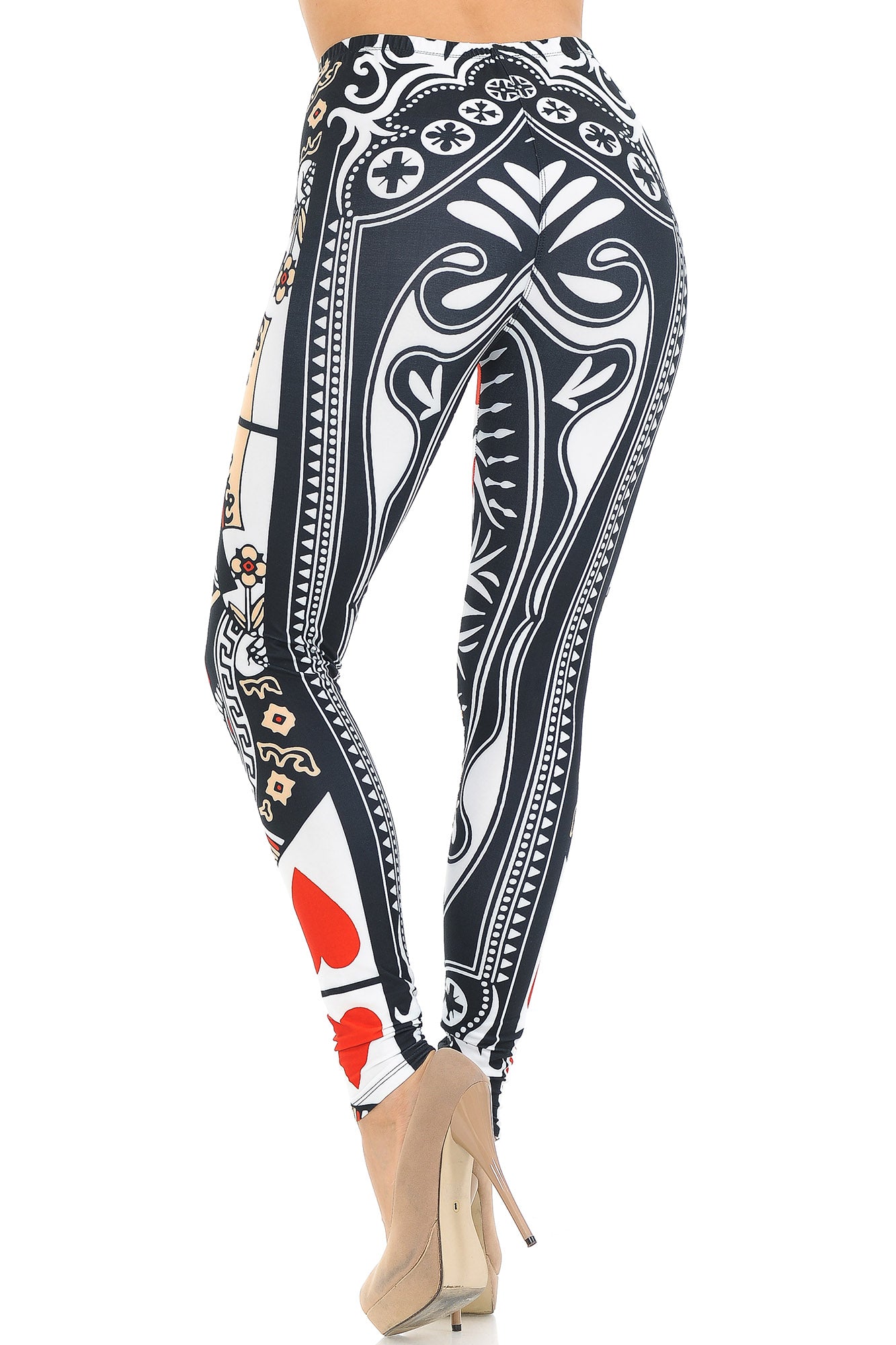 Creamy Soft Queen of Hearts Leggings - USA Fashion (One Size Regular,Multi Color Bold)