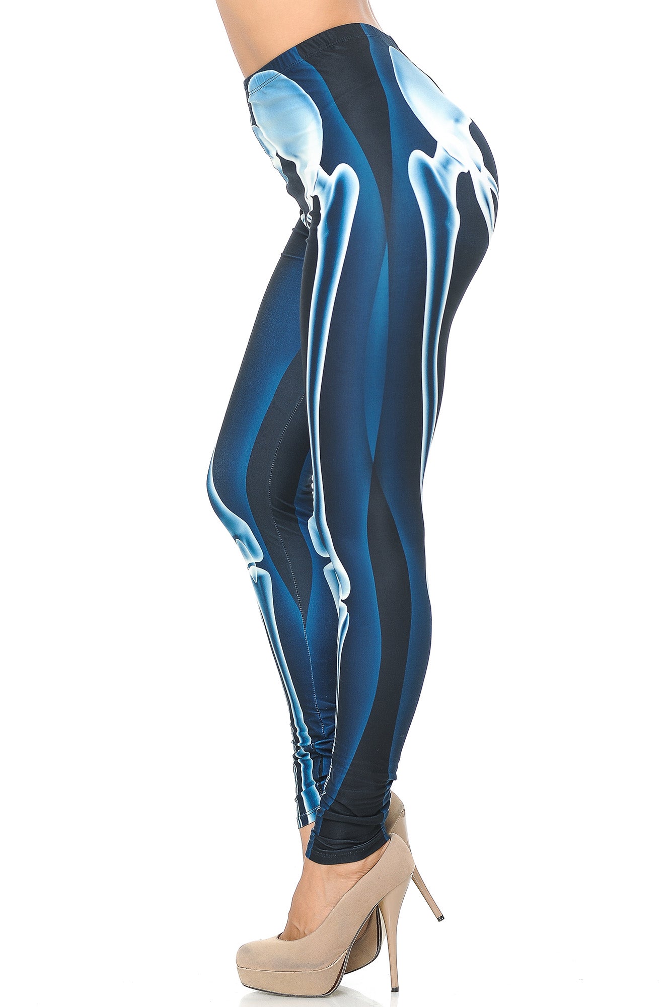 Creamy Soft Radioactive Skeleton Bones Leggings - USA Fashion (One Size Regular,Blue)