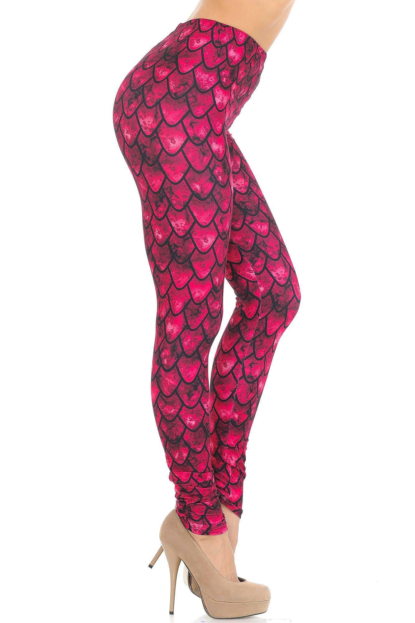 Creamy Soft Red Scale Leggings - USA Fashion (One Size Regular,Red)