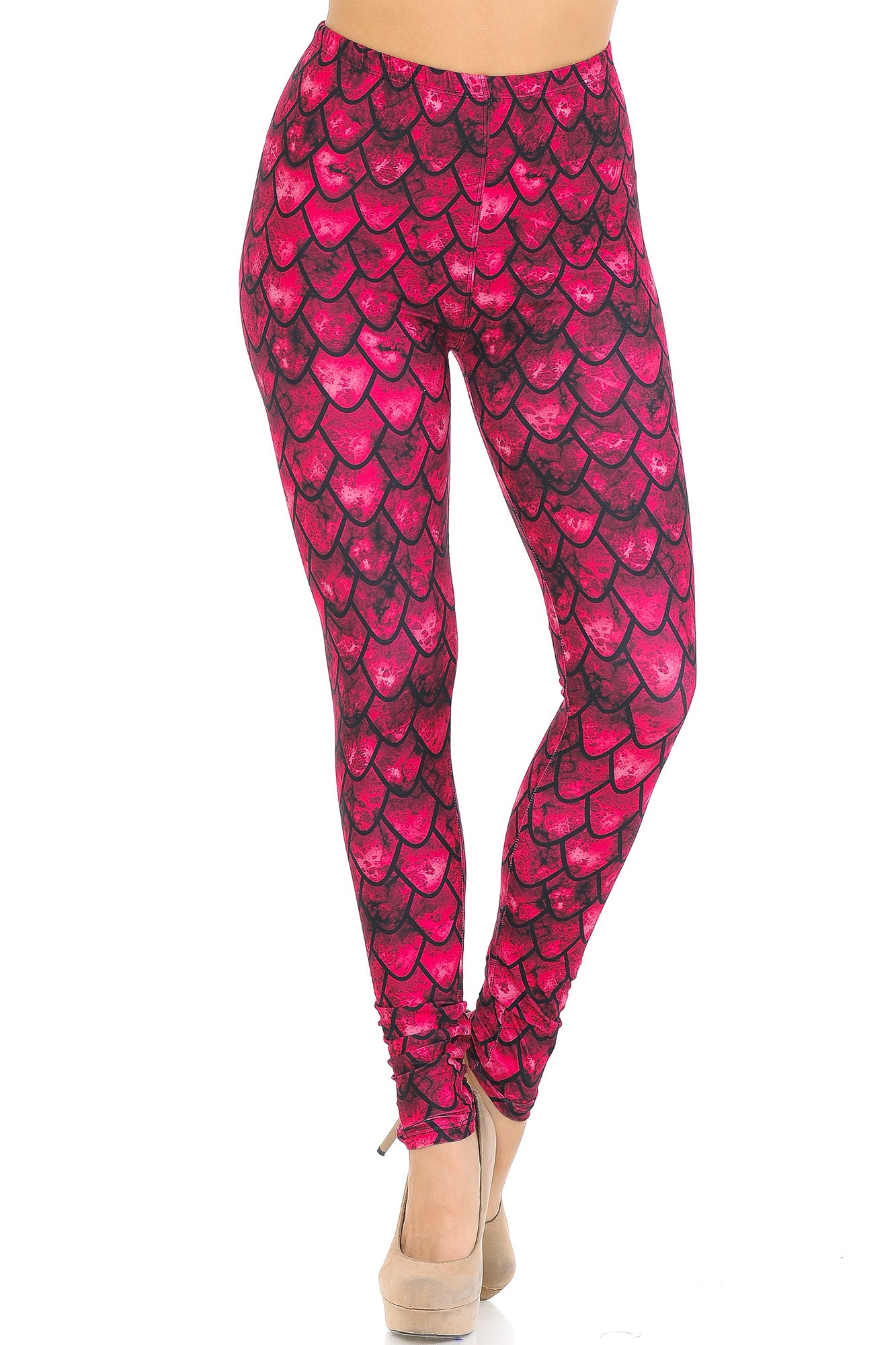 Creamy Soft Red Scale Leggings - USA Fashion (One Size Regular,Red)