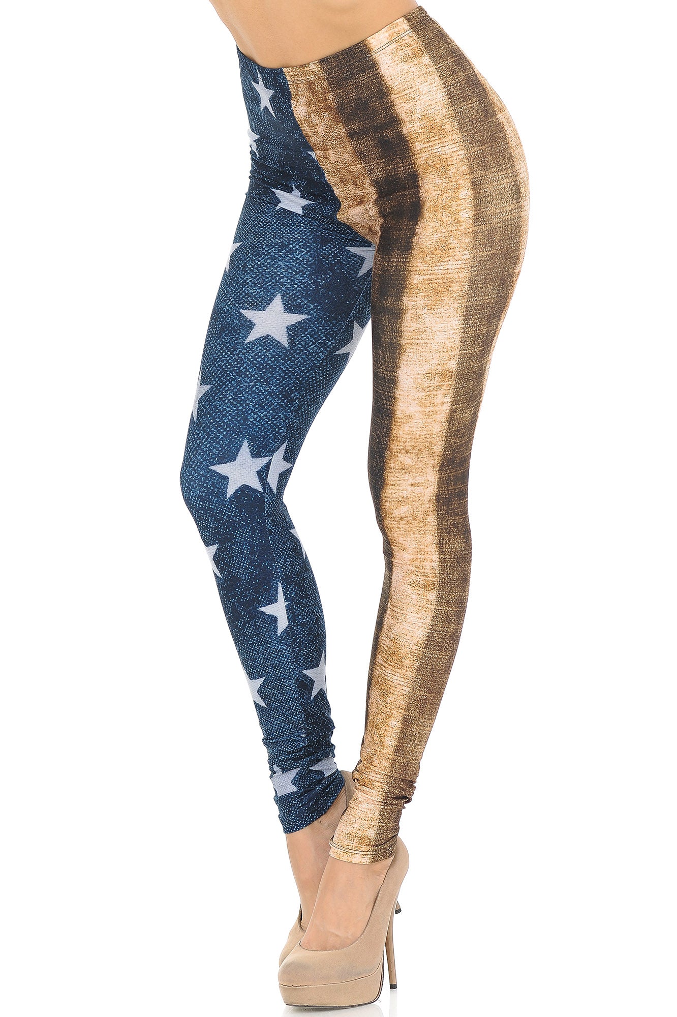Creamy Soft Vintage USA Flag Leggings - USA Fashion (One Size Regular,Blue)