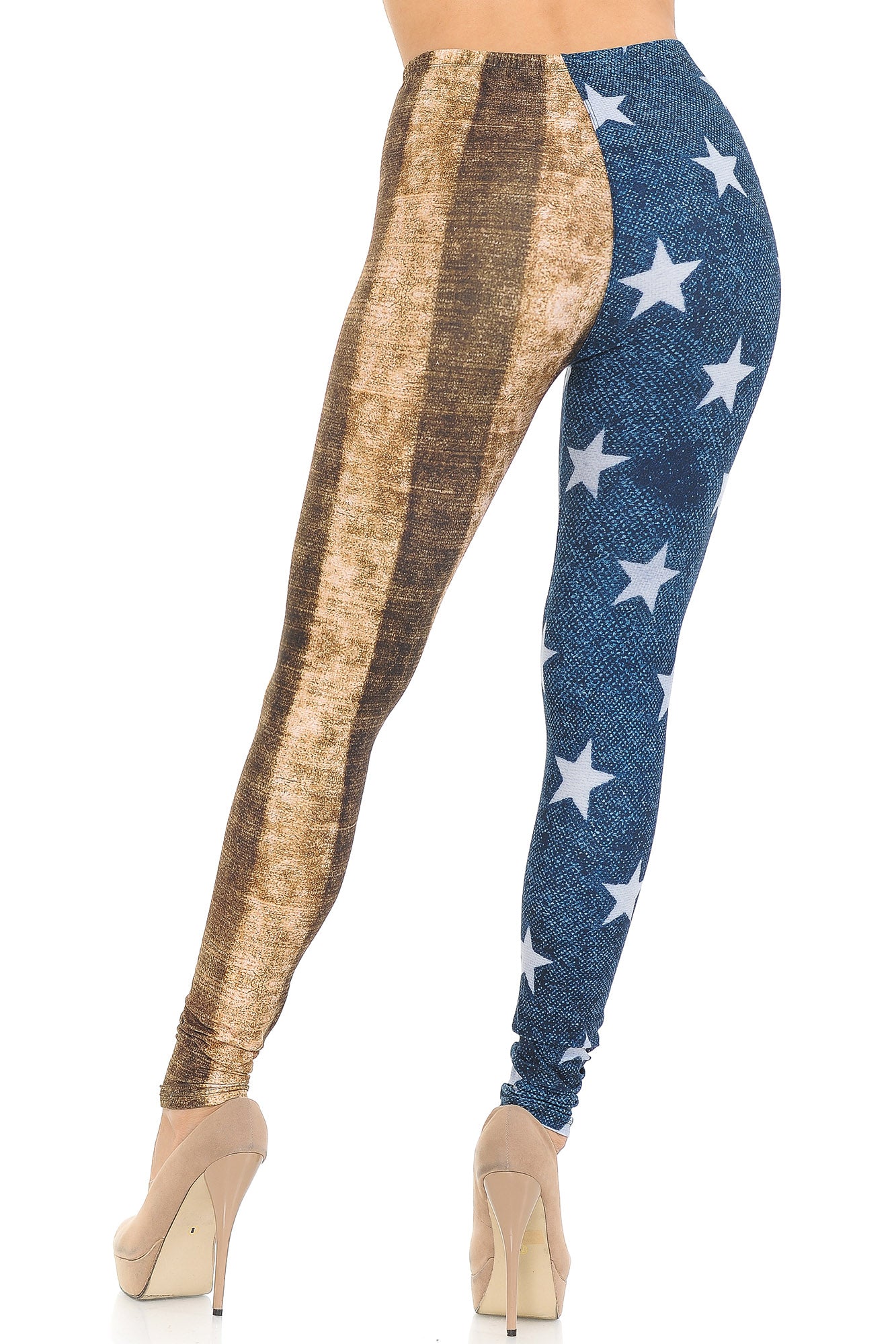 Creamy Soft Vintage USA Flag Leggings - USA Fashion (One Size Regular,Blue)