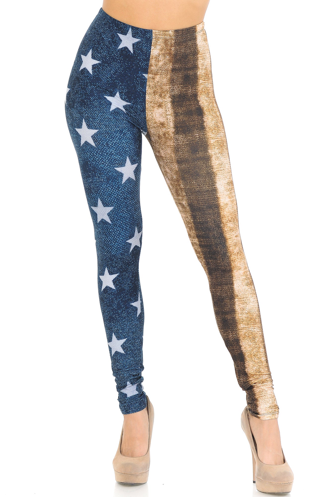 Creamy Soft Vintage USA Flag Leggings - USA Fashion (One Size Regular,Blue)
