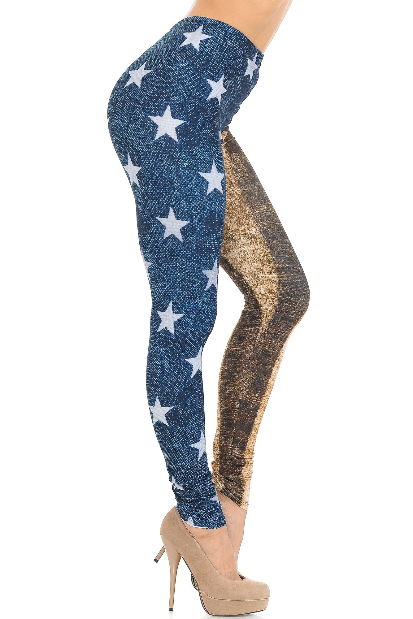 Creamy Soft Vintage USA Flag Leggings - USA Fashion (One Size Regular,Blue)