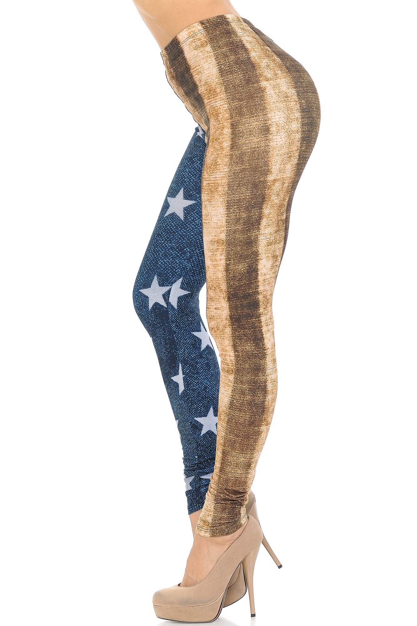 Creamy Soft Vintage USA Flag Leggings - USA Fashion (One Size Regular,Blue)