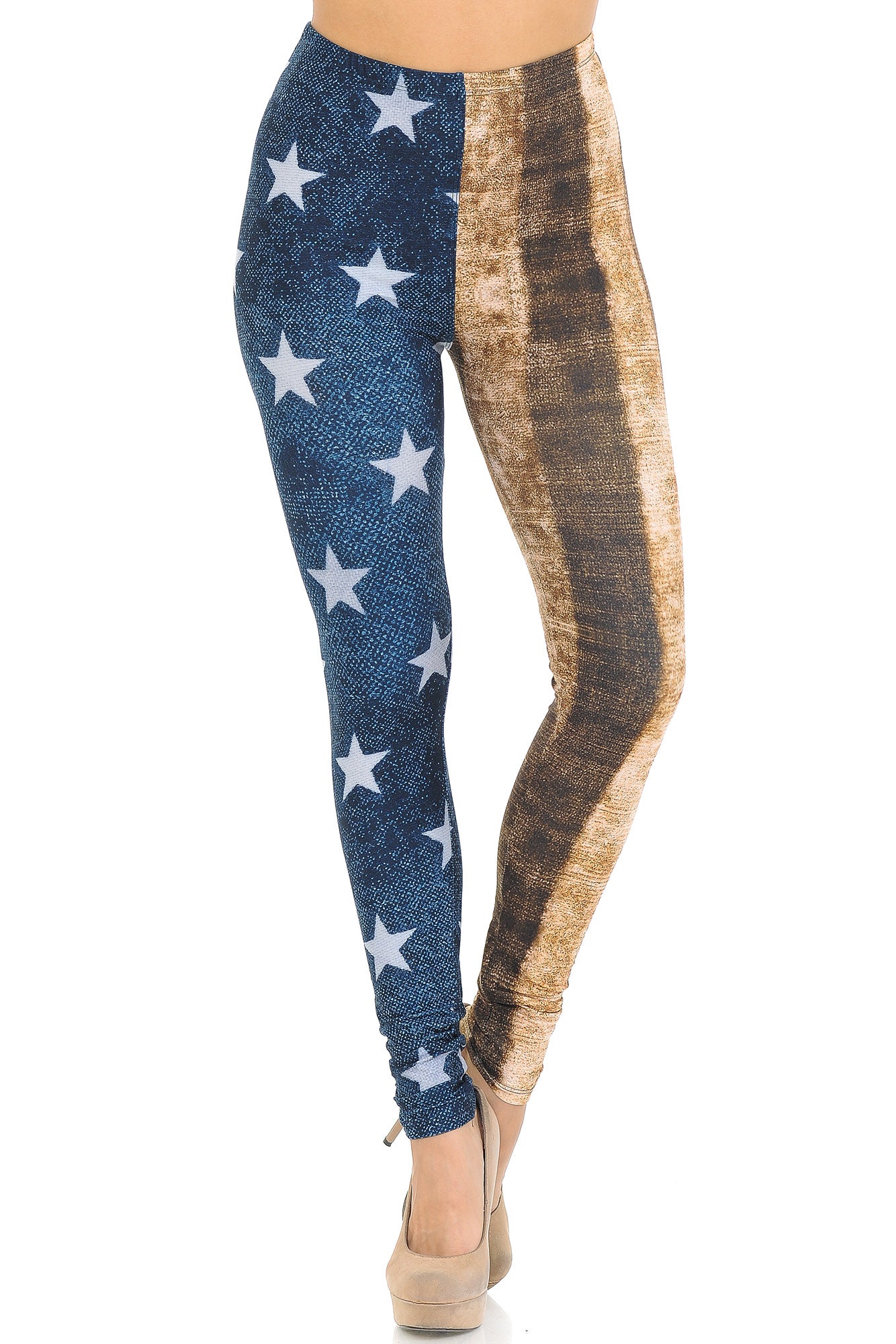 Creamy Soft Vintage USA Flag Leggings - USA Fashion (One Size Regular,Blue)