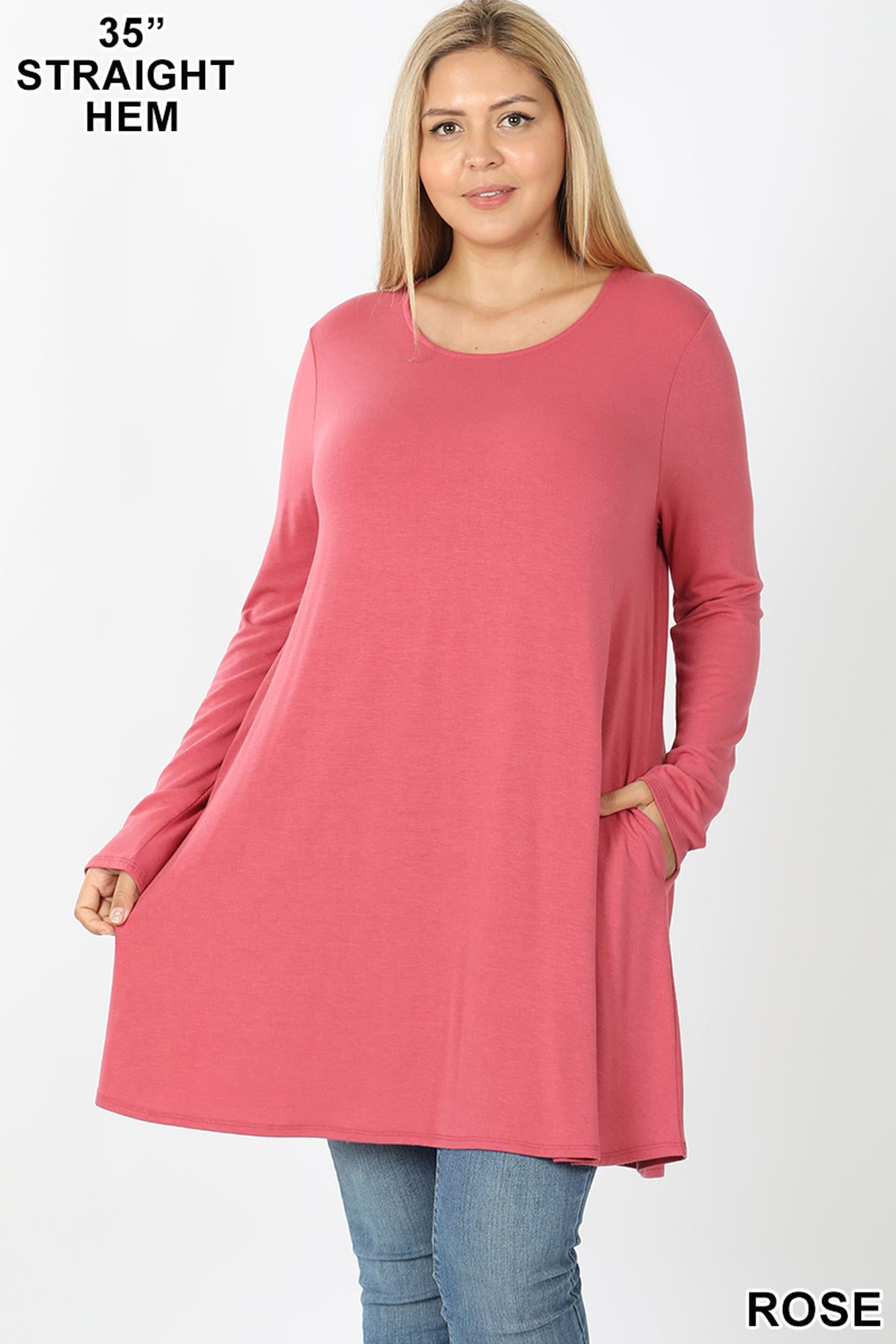 Long Sleeve Plus Size Swing Tunic with Pockets