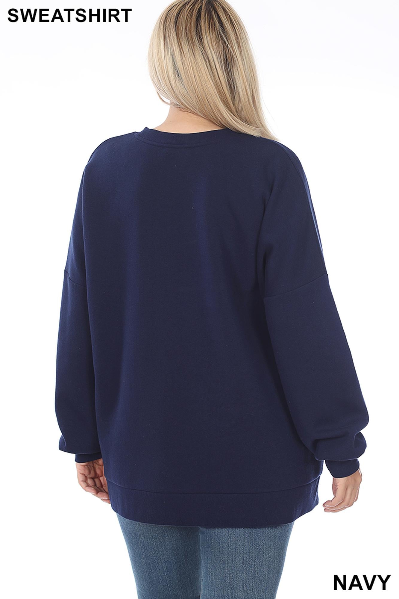 Round Neck Hi-Low Hem Plus Size Sweatshirt