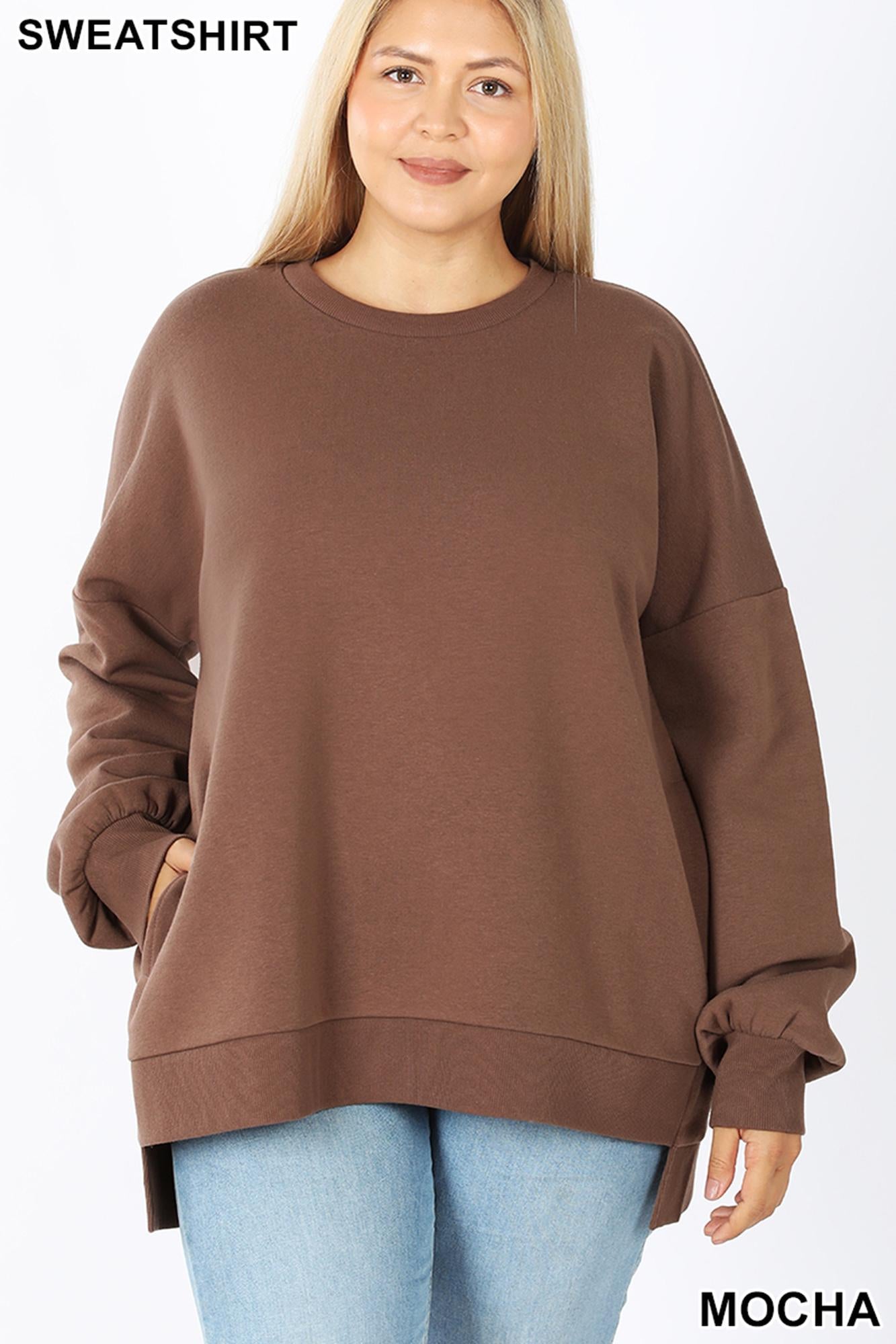 Round Neck Hi-Low Hem Plus Size Sweatshirt