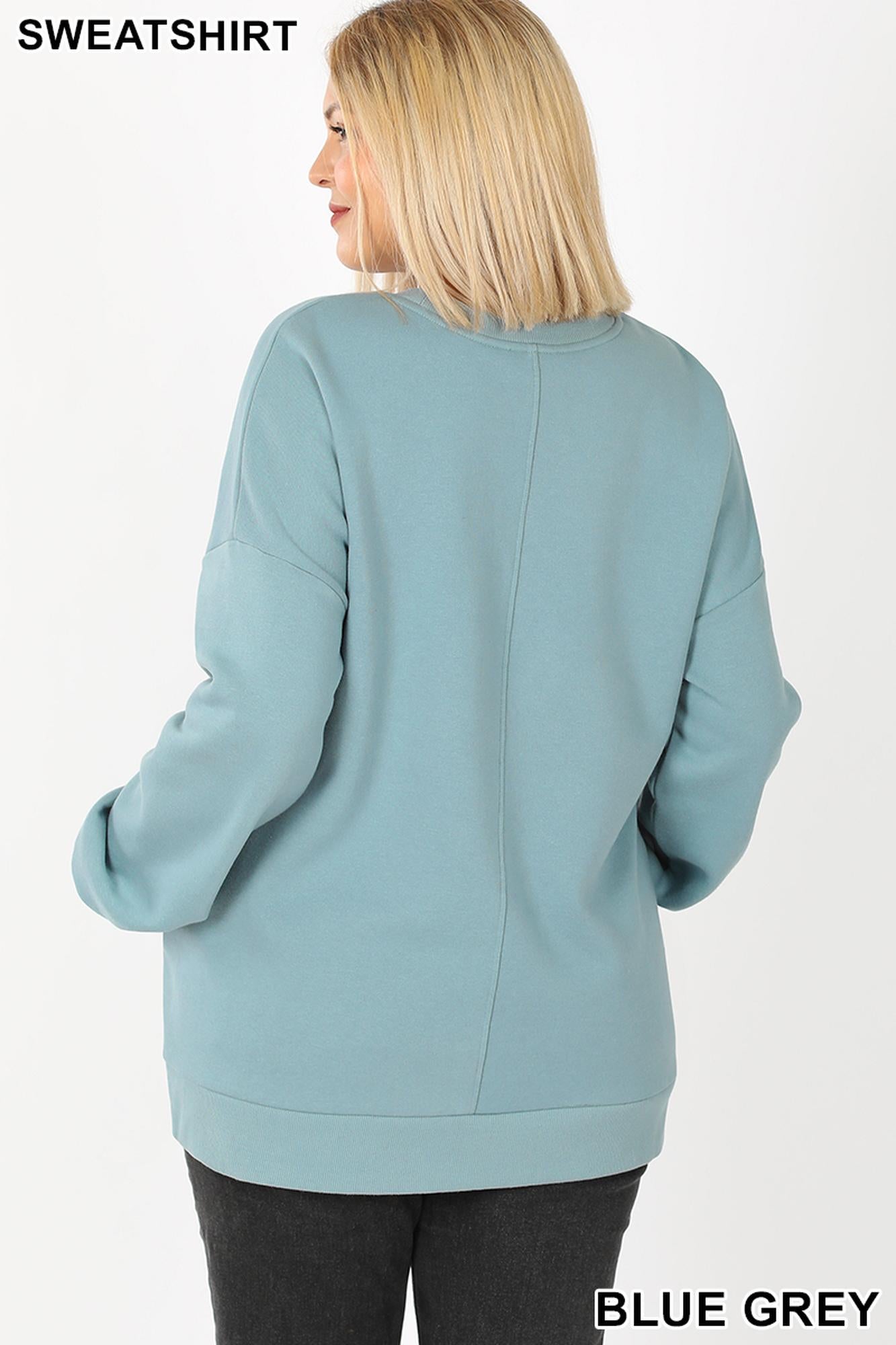 Round Crew Neck Plus Size Sweatshirt with Side Pockets