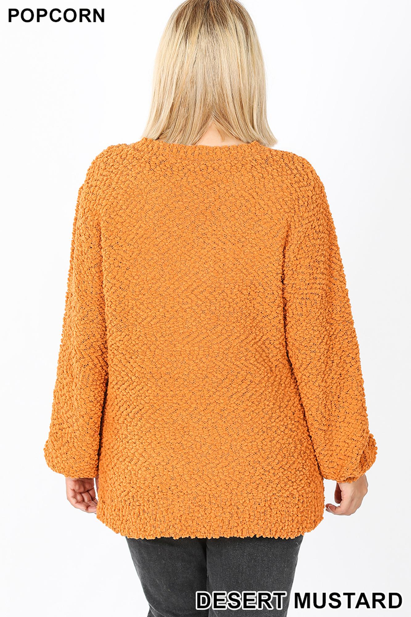 Popcorn Balloon Sleeve Round Neck Plus Size Pullover Sweater