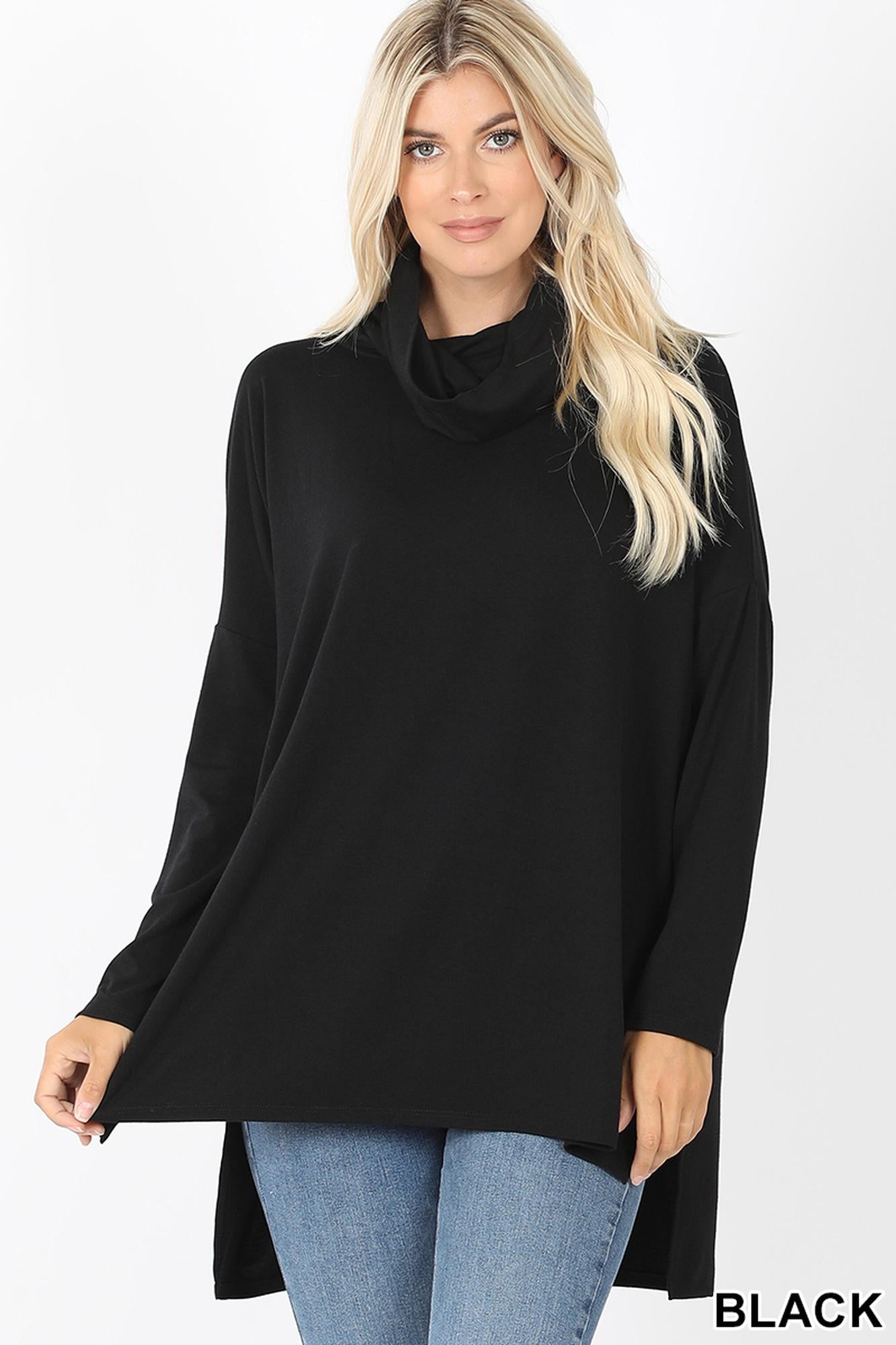Cowl Neck Hi-Low Long Sleeve Top