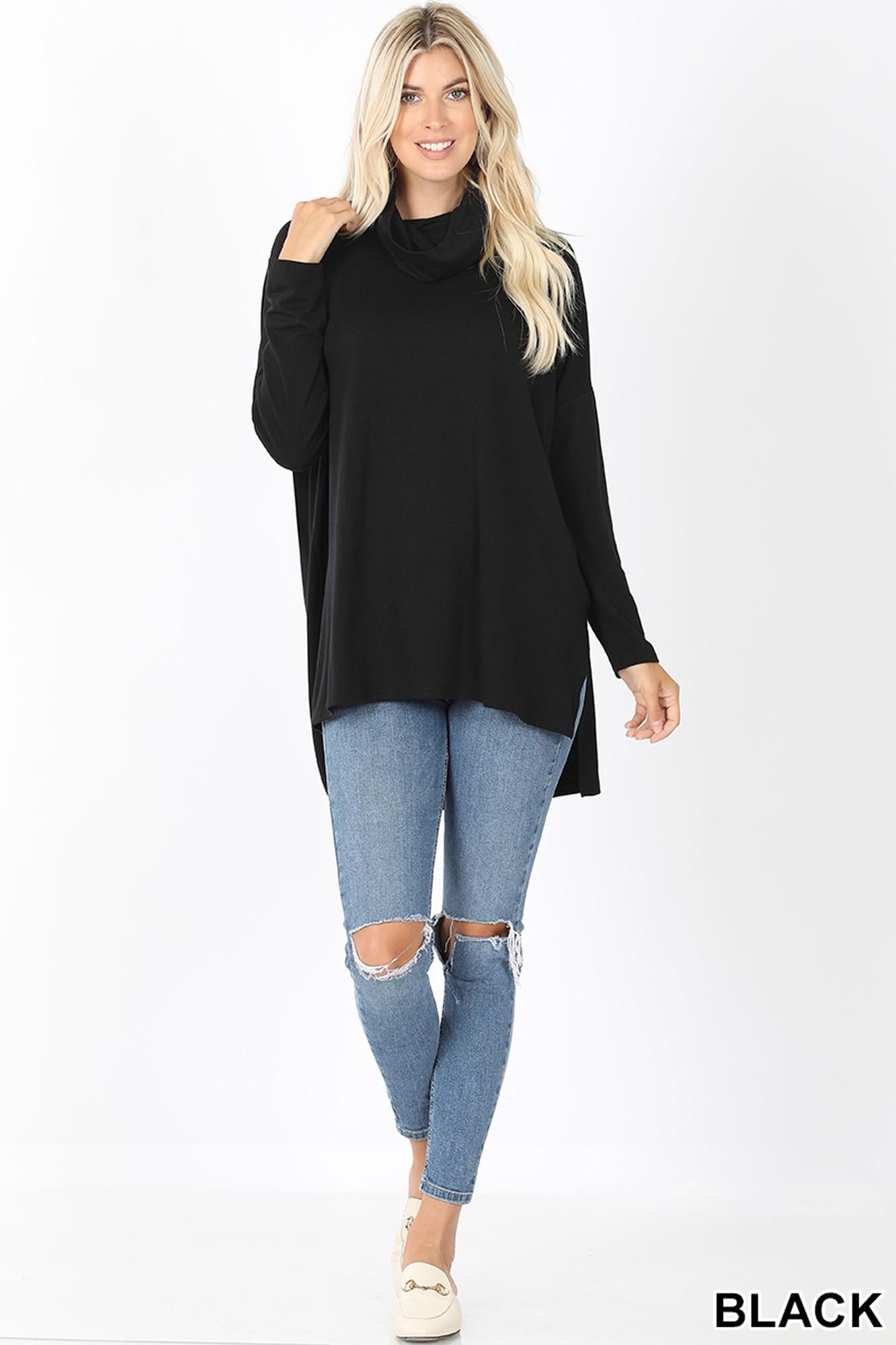 Cowl Neck Hi-Low Long Sleeve Top