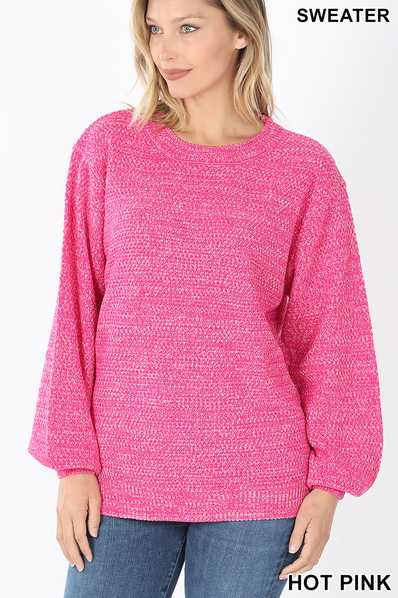 Balloon Sleeve Melange Sweater