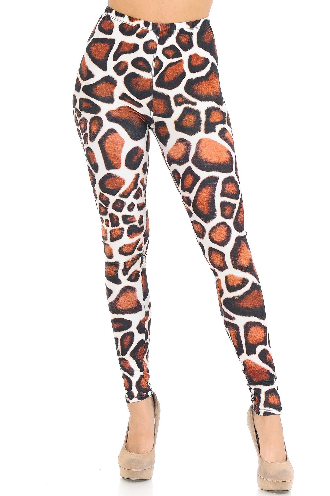 Creamy Soft Giraffe Print Leggings | USA Fashion (One Size Regular,Brown)