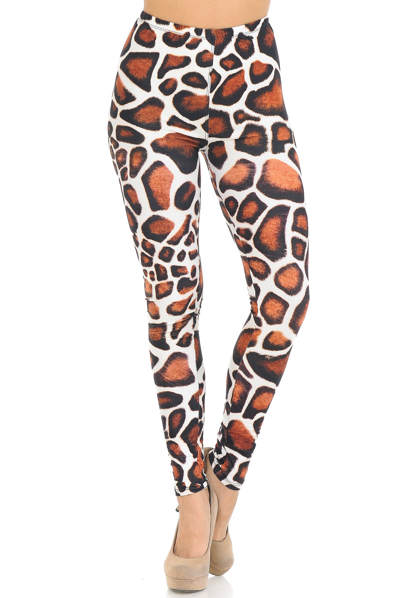 Creamy Soft Giraffe Print Leggings - USA Fashion (One Size Regular,Brown)