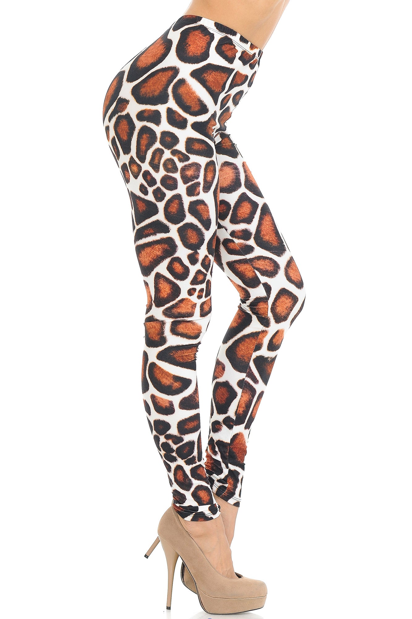 Creamy Soft Giraffe Print Leggings - USA Fashion (One Size Regular,Brown)