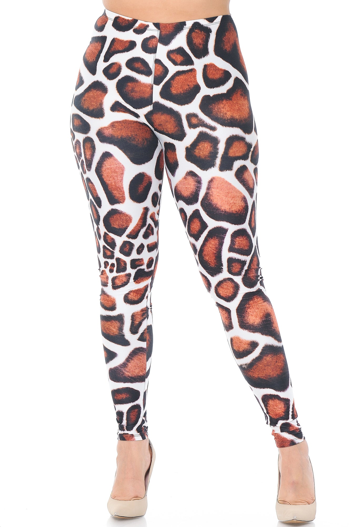 Creamy Soft Giraffe Print Plus Size Leggings | USA Fashion (One Size Plus,Brown)