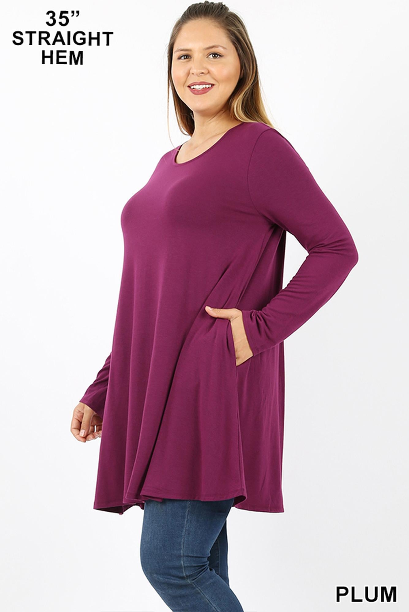 Long Sleeve Plus Size Swing Tunic with Pockets