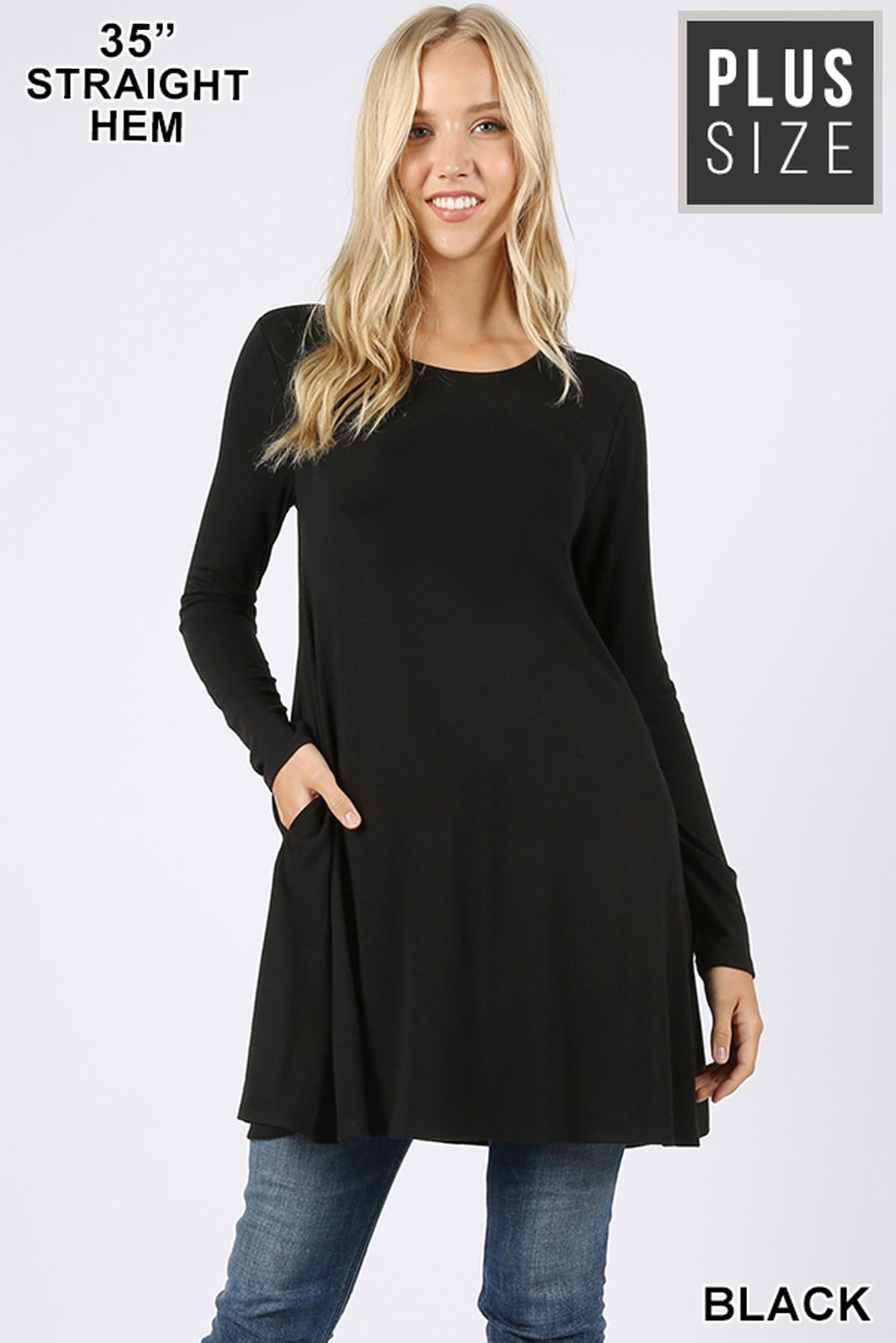 Long Sleeve Plus Size Swing Tunic with Pockets