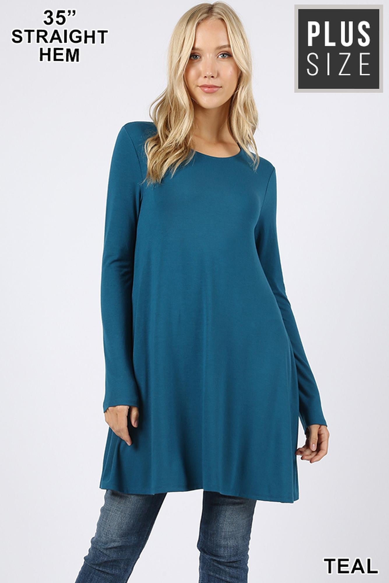 Long Sleeve Plus Size Swing Tunic with Pockets