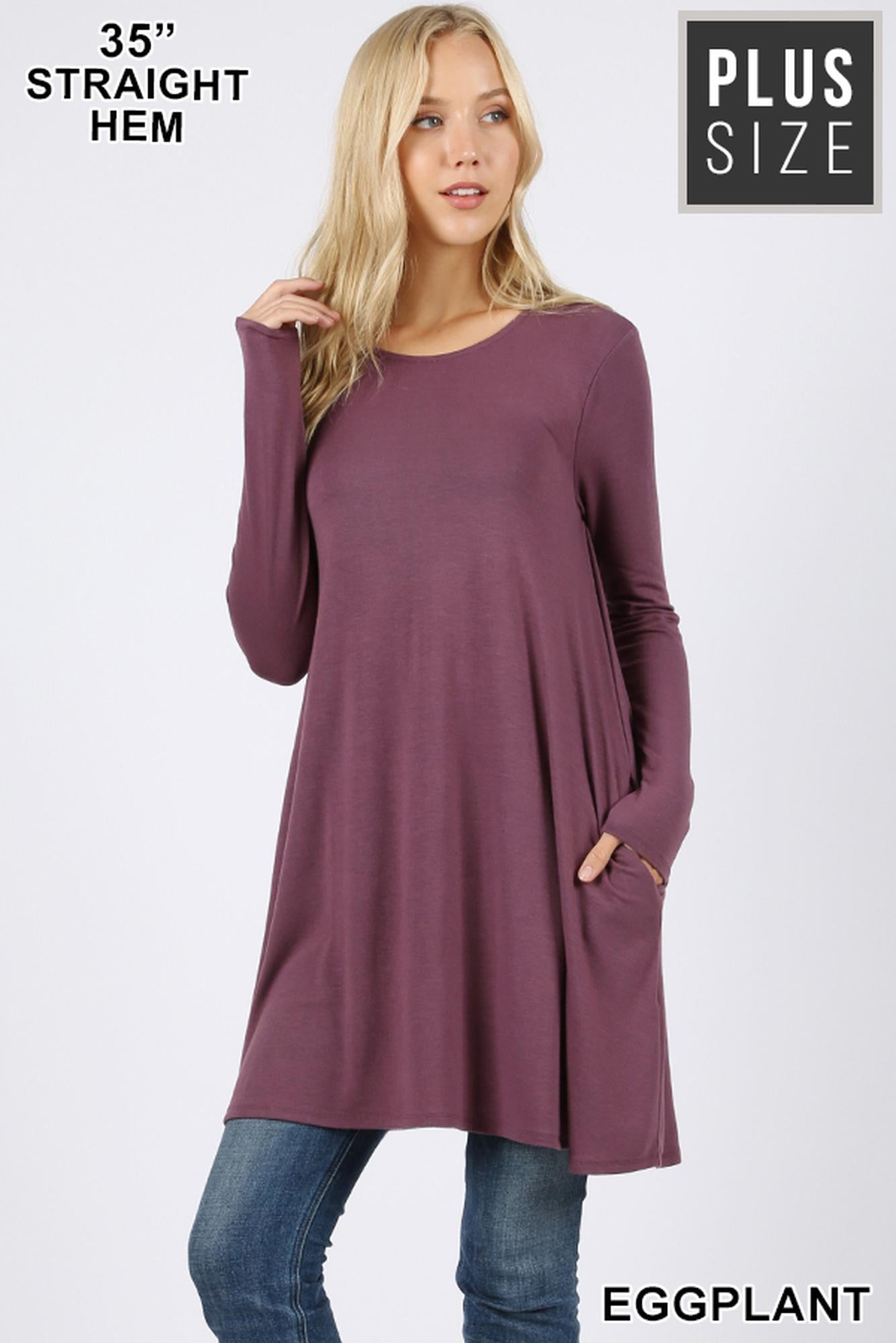 Long Sleeve Plus Size Swing Tunic with Pockets