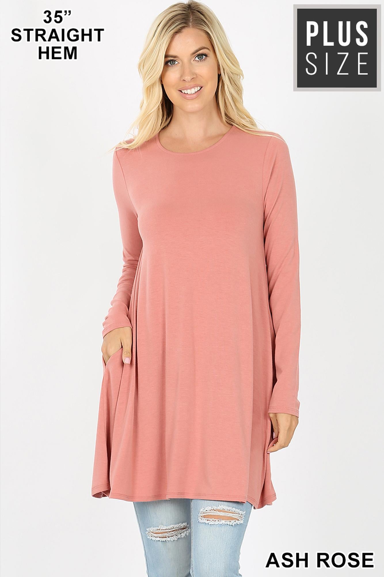 Long Sleeve Plus Size Swing Tunic with Pockets