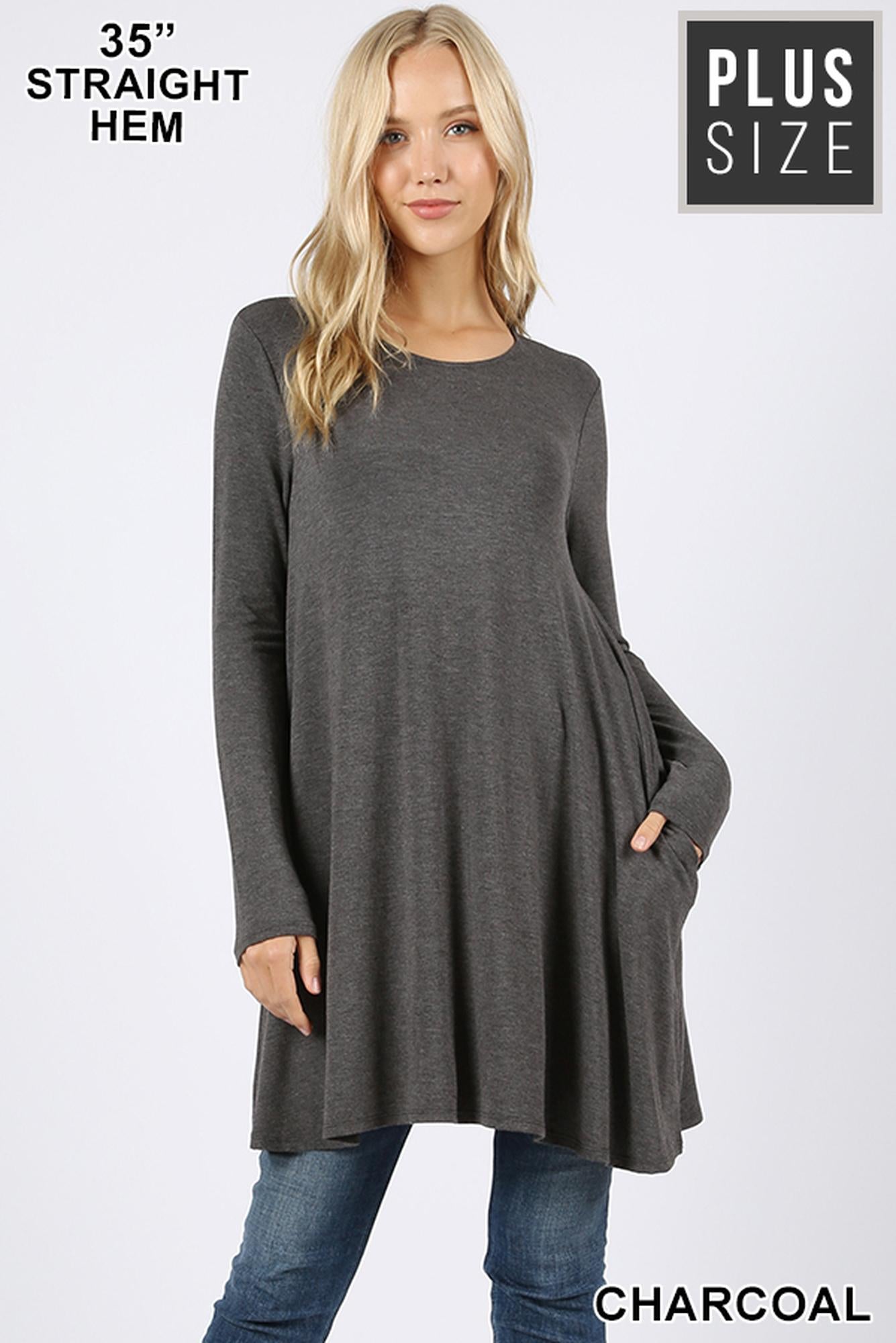 Long Sleeve Plus Size Swing Tunic with Pockets