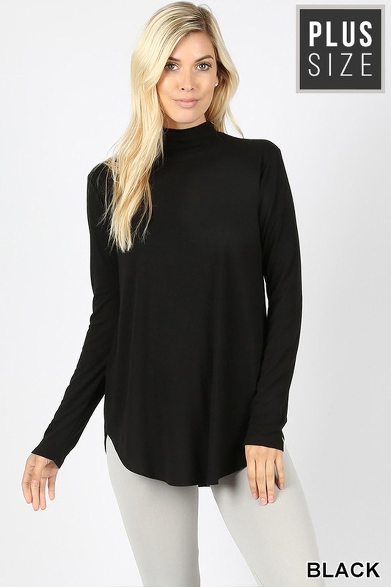 Premium Long Sleeve Mock Neck Round Hem Plus Size Top