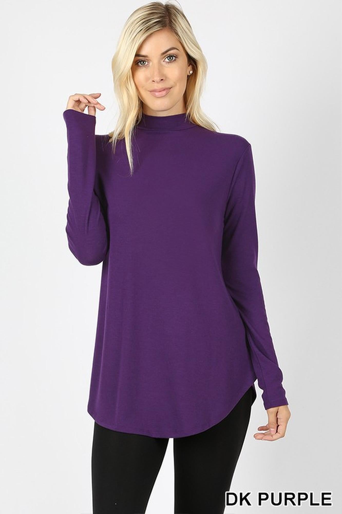 Premium Long Sleeve Mock Neck Round Hem Plus Size Top