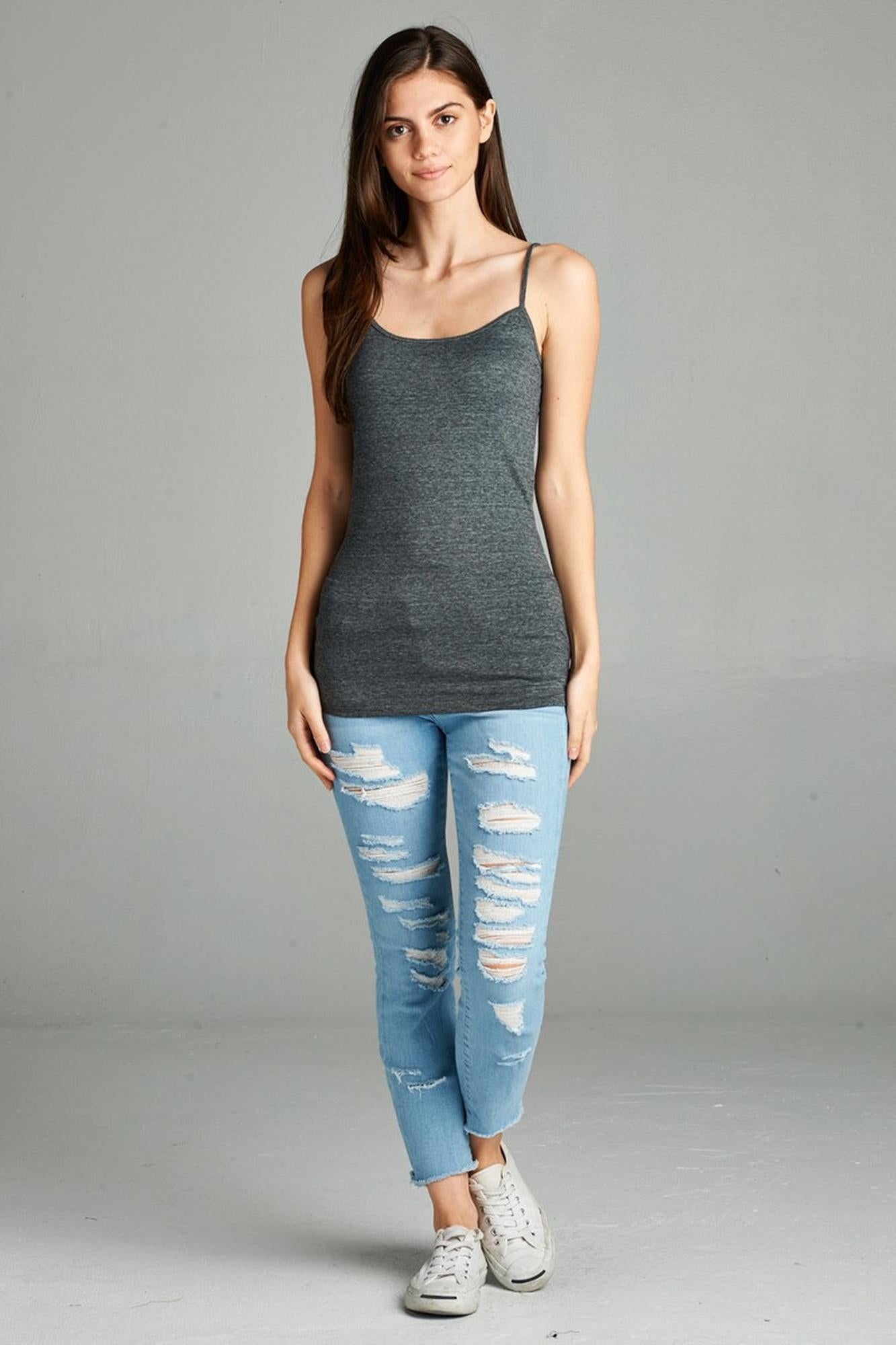 Heathered Adjustable Spaghetti Strap Basic Top