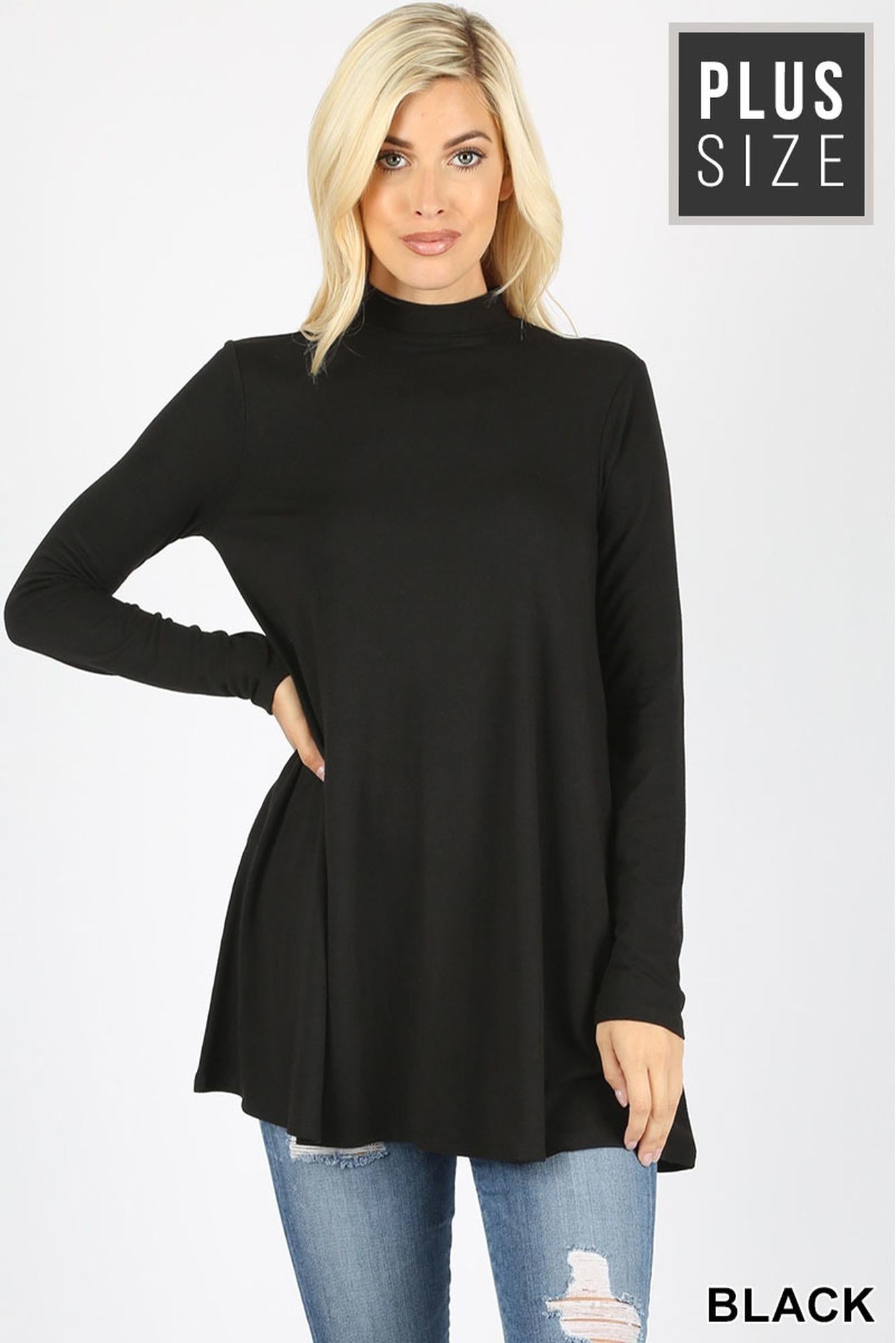 Long Sleeve Mock Neck Plus Size Top with Pockets