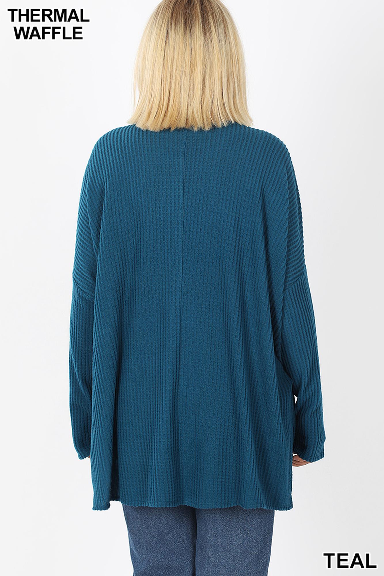 Brushed Thermal Waffle Knit Round Neck Hi-Low Plus Size Sweater