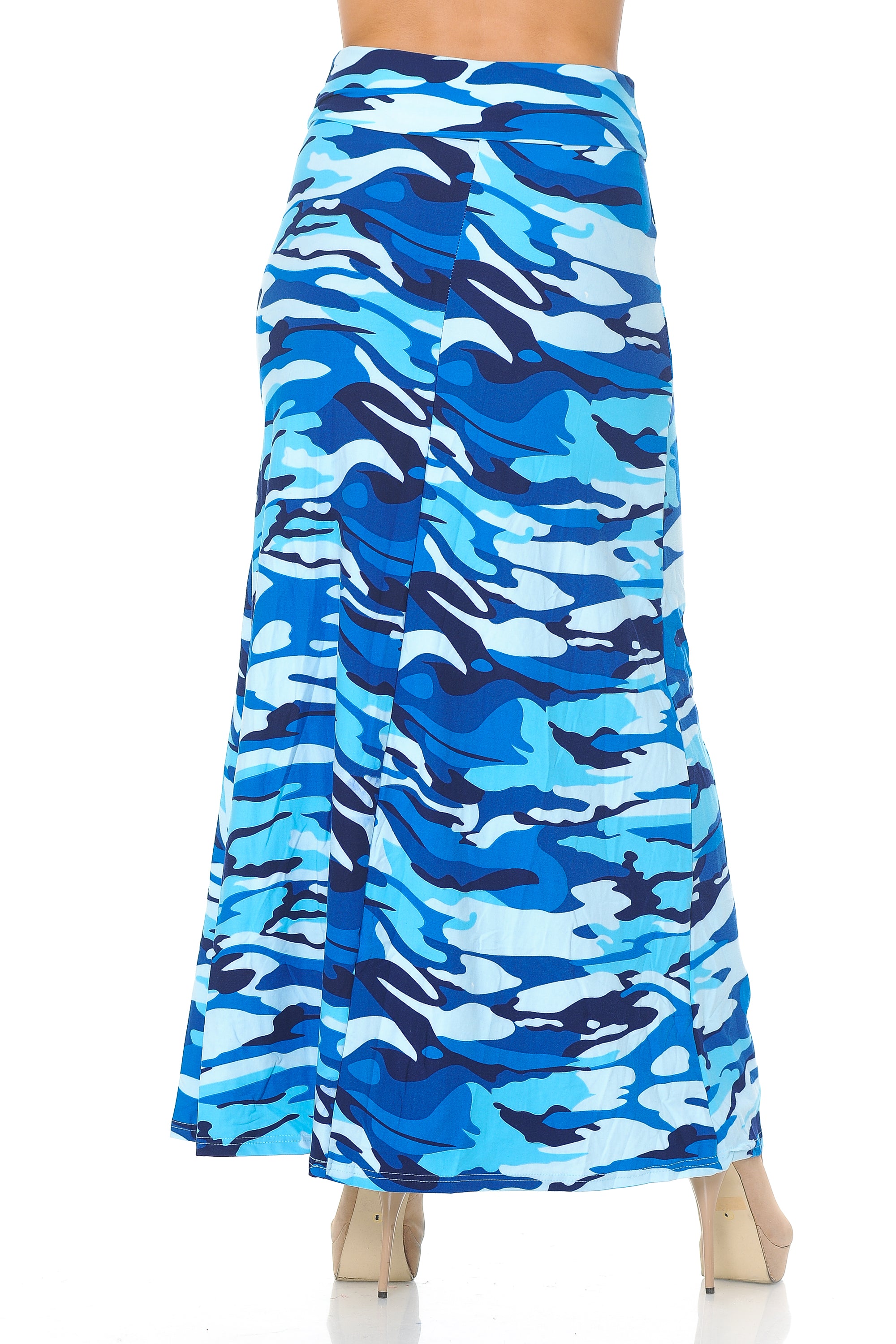 Buttery Soft Blue Camouflage Maxi Skirt (One Size Regular,Blue)