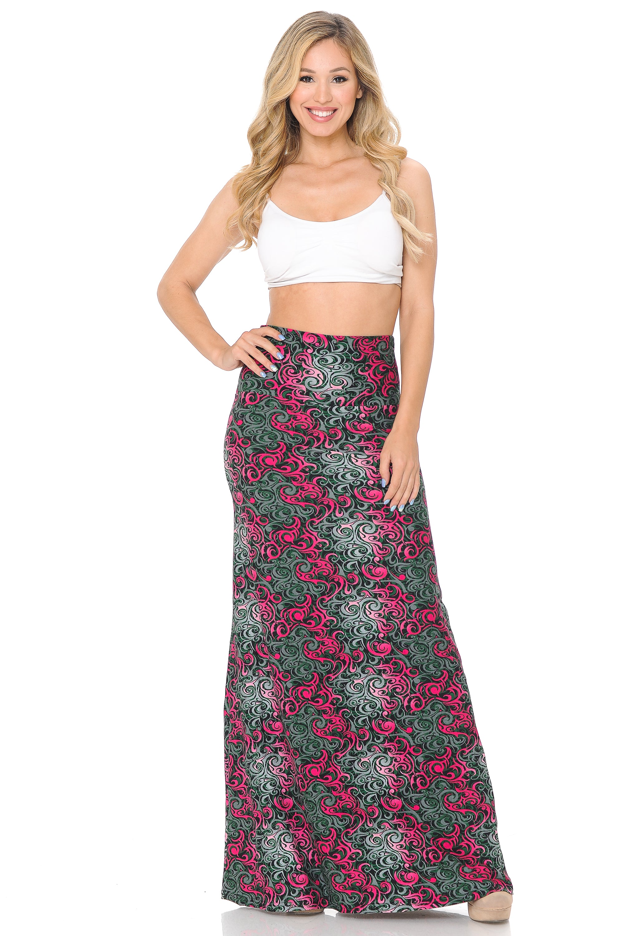 Buttery Soft Fuchsia Tangled Swirl Plus Size Maxi Skirt (One Size Plus,Fuchsia)