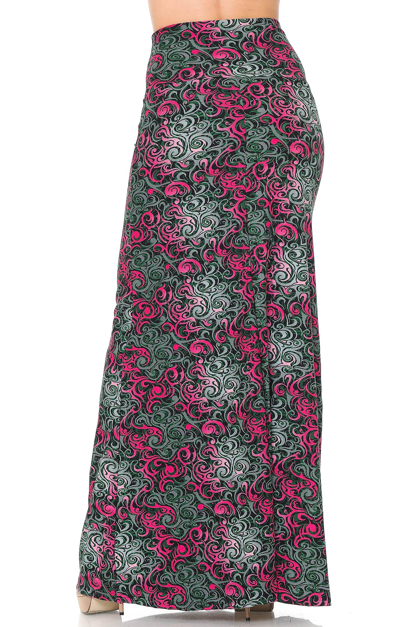 Buttery Soft Fuchsia Tangled Swirl Plus Size Maxi Skirt (One Size Plus,Fuchsia)