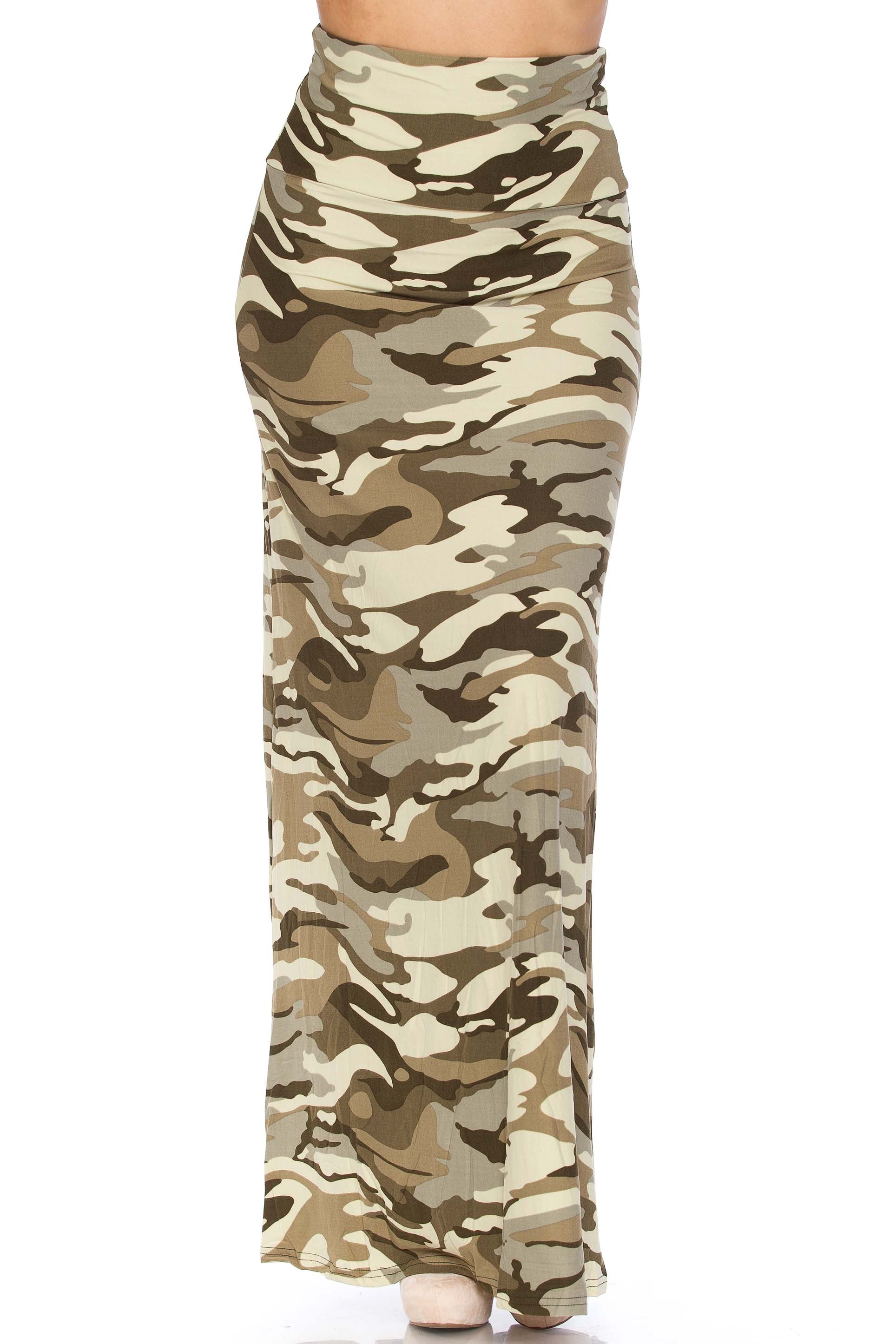 Buttery Soft Light Olive Camouflage Maxi Skirt (One Size Regular,Olive)