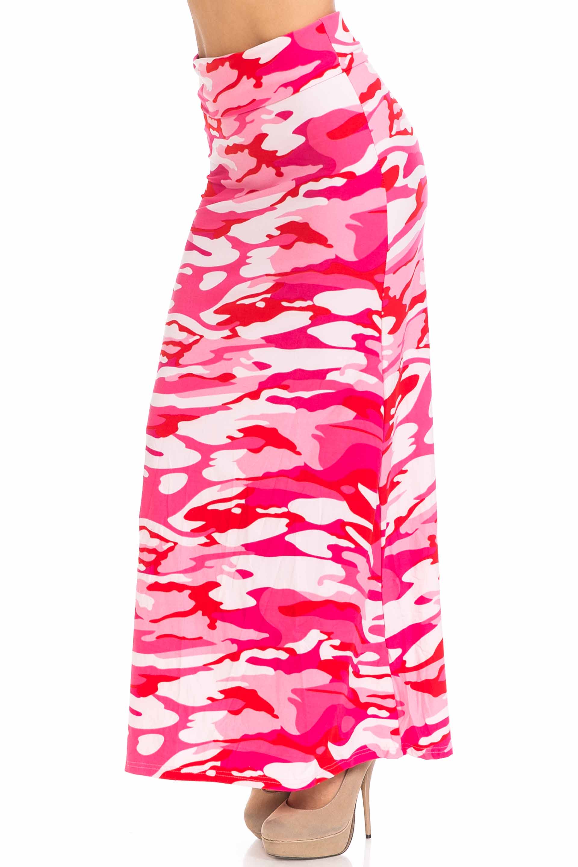 Buttery Soft Pink Camouflage Maxi Skirt (One Size Regular,Pink)
