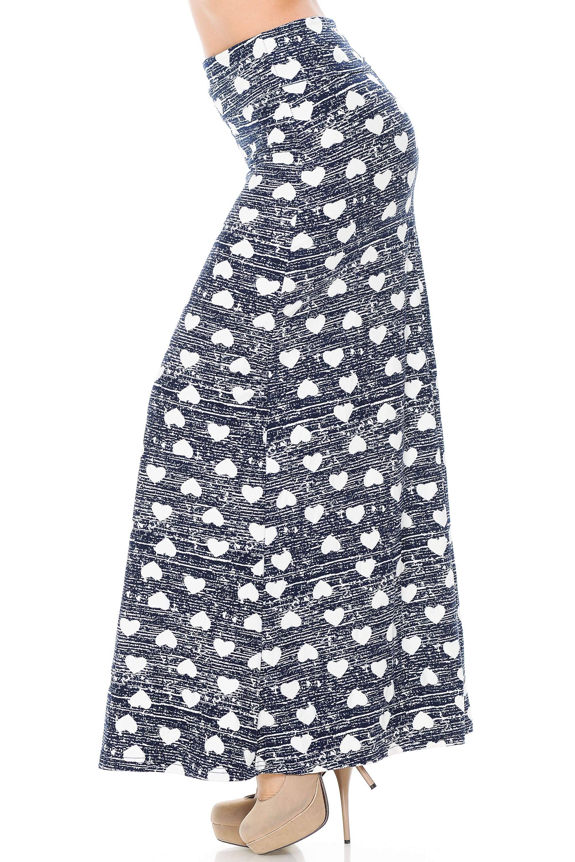 Buttery Soft Rustic Hearts Maxi Skirt (One Size Regular,Blue)